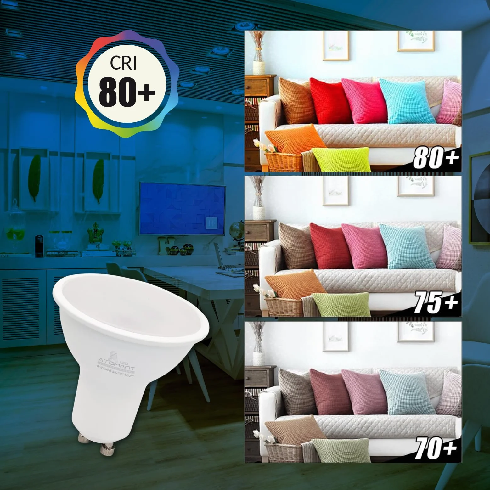 LED ATOMANT Pack 20 Bombilla GU10 8W Blanco Frio 6500K 800 Lumenes