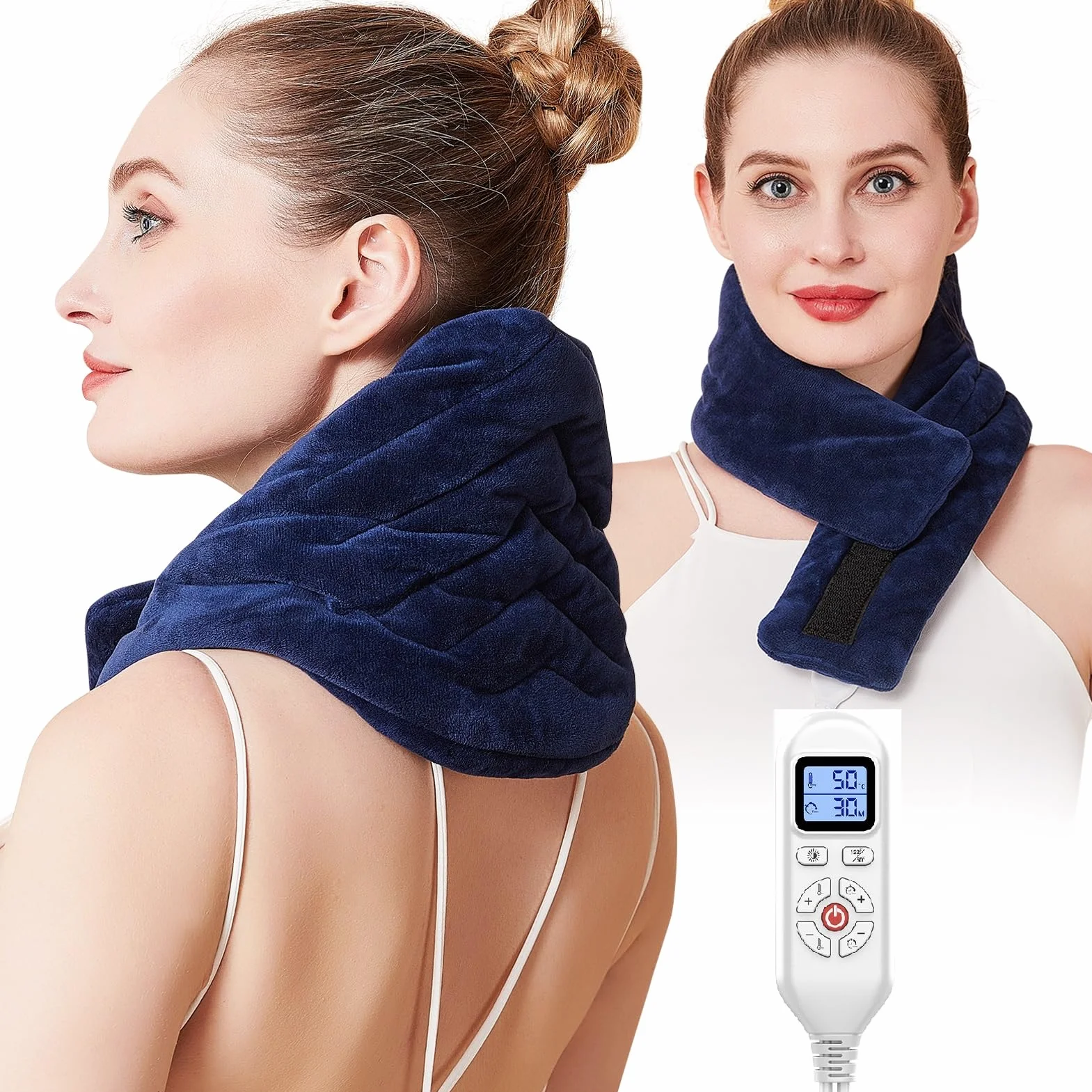 JOBYNA Almohadilla Térmica Eléctrica para Cuello, Calentamiento Rápido 5s, 30-70℃ Ajustable, Apagado Automático 74x19cm
