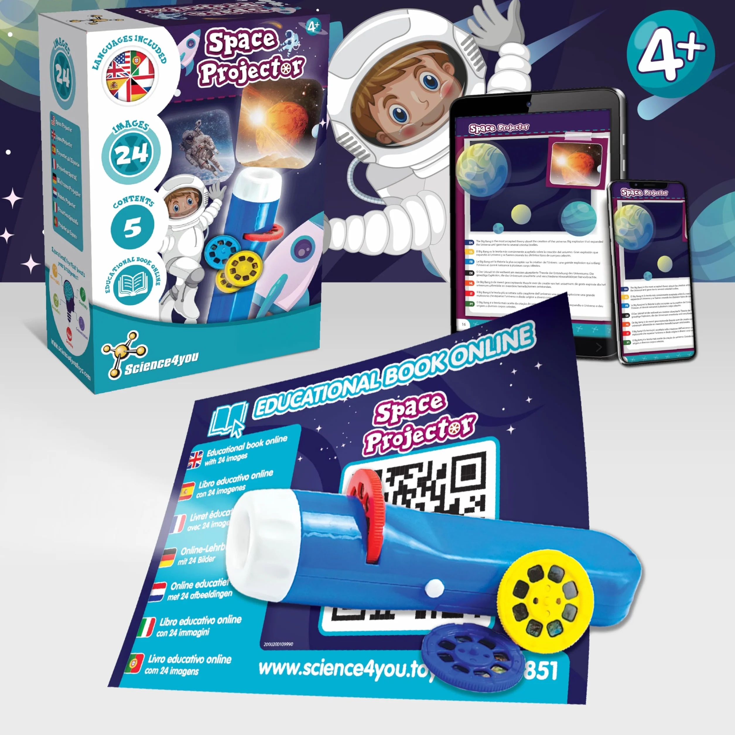 Science4you Proyector Espacial Infantil - Linterna Planetas Sistema Solar, Proyector Planetario, Juguetes Espacio, Regalo 4+