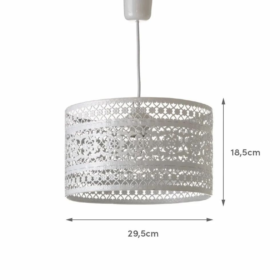LOLAhome Lámpara de techo provenzal blanca metal 30x18 cm diseño calado flores iluminación cálida