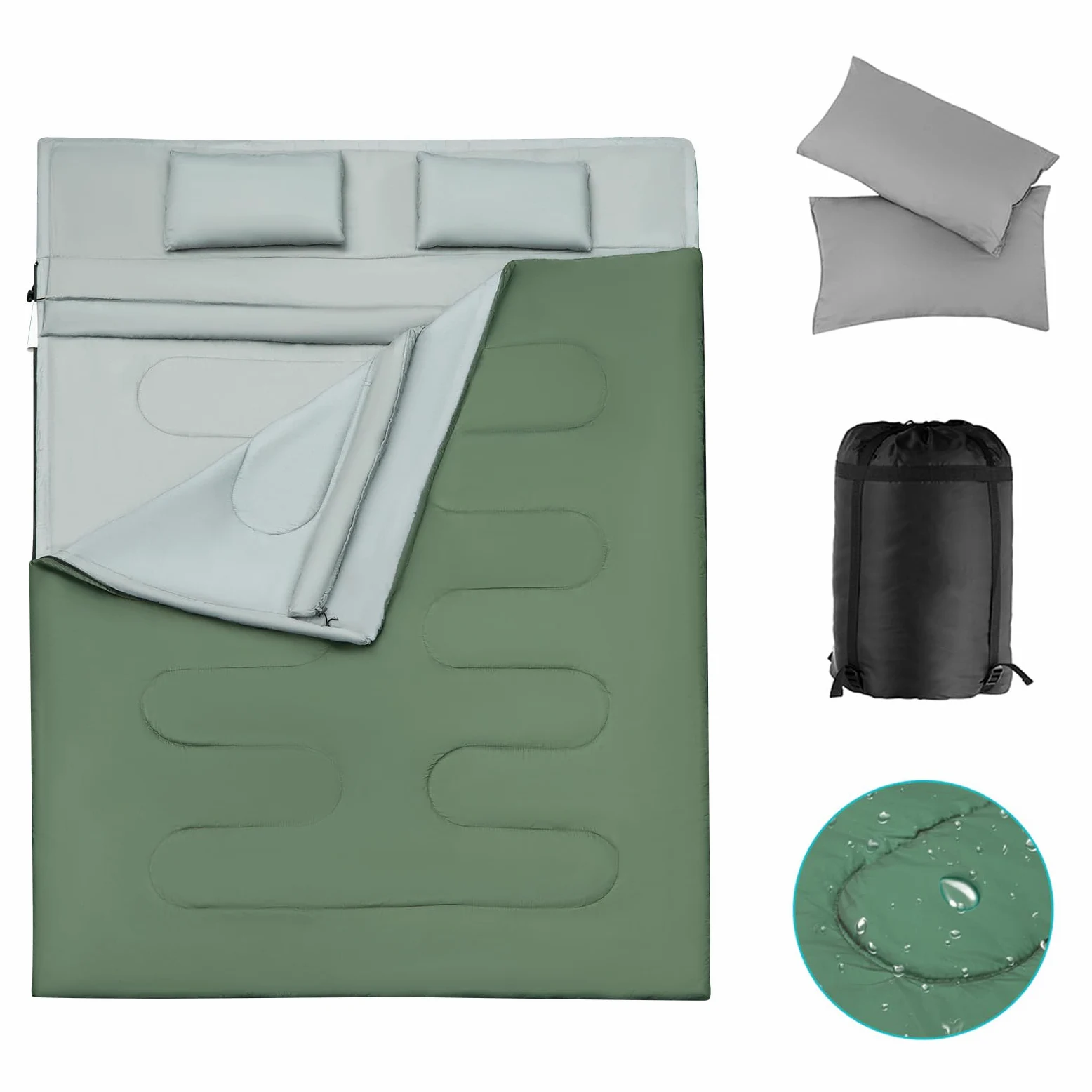 SOARS Saco de Dormir Doble para 2 Personas con 2 Almohadas y Bolsa de Transporte, Impermeable de Invierno para Adultos, para Camping al Aire Libre