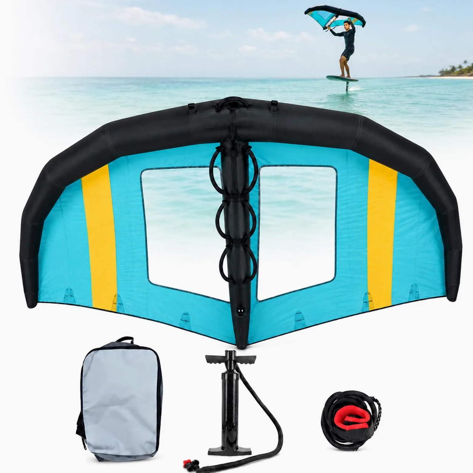 Ala de Surf Wingfoil Hinchable Portátil para Deportes Acuáticos Adultos | Formatos 4/5/6 m², Poliéster y TPU, Bomba y Bolsa Incluidas, Inflado Gradual y Transporte Sencillo
