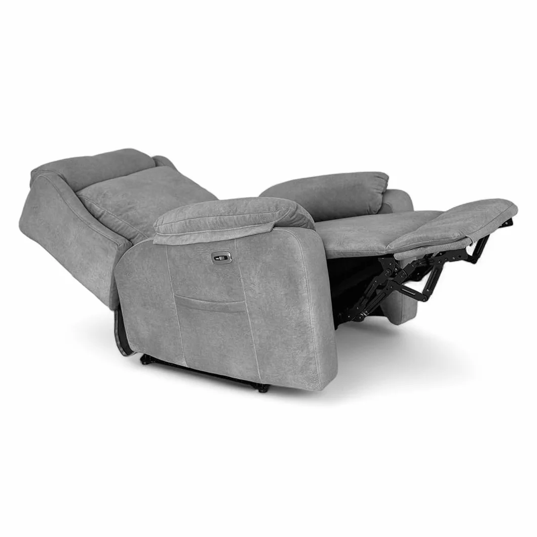 Sillón Relax Reclinable Eléctrico Gravedad Cero Desenfundable Madera de Pino Gris
