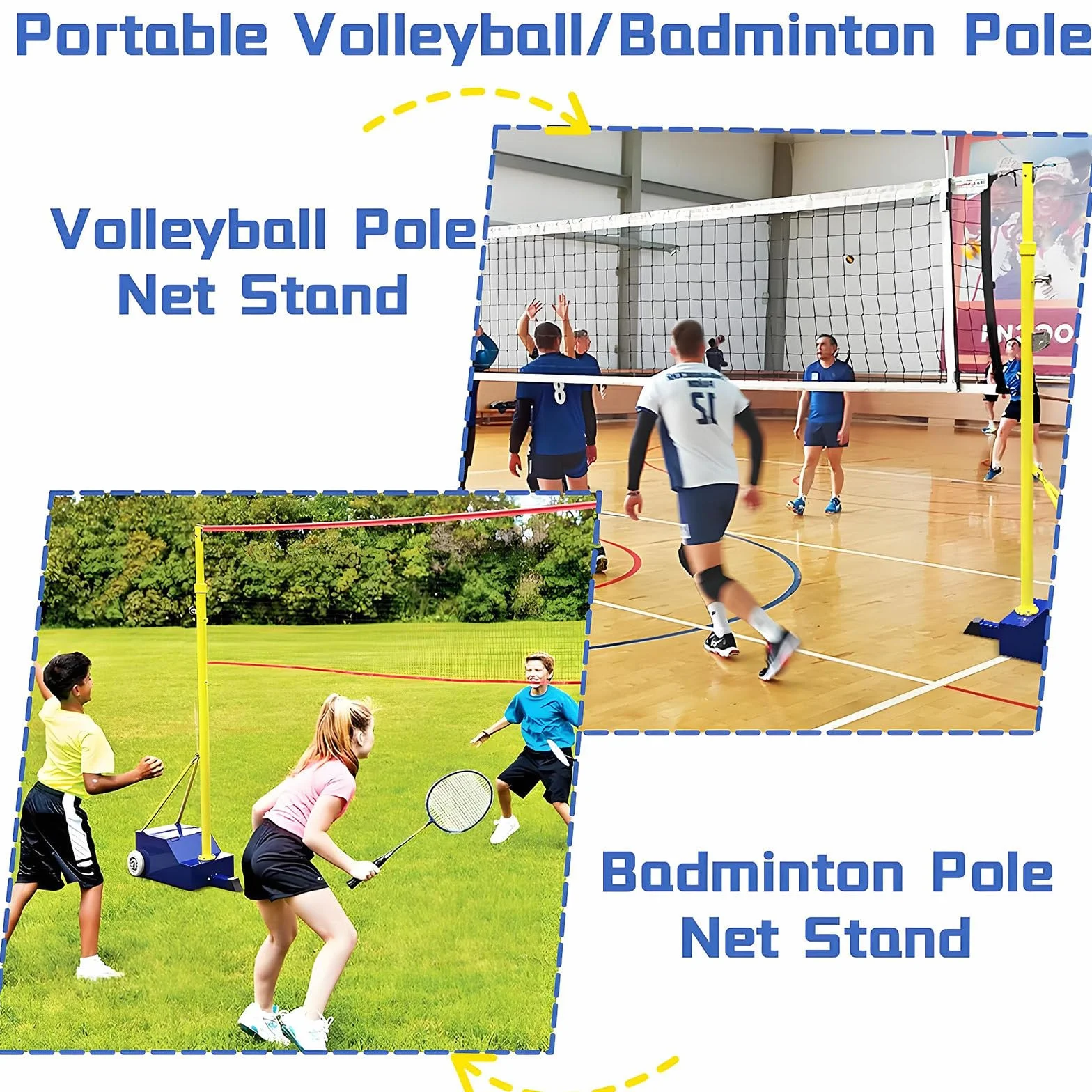 Postes De Voleibol con Base Estable, Red Ajustable 1,55-2,1 m, para Patio Exterior Adultos Niños