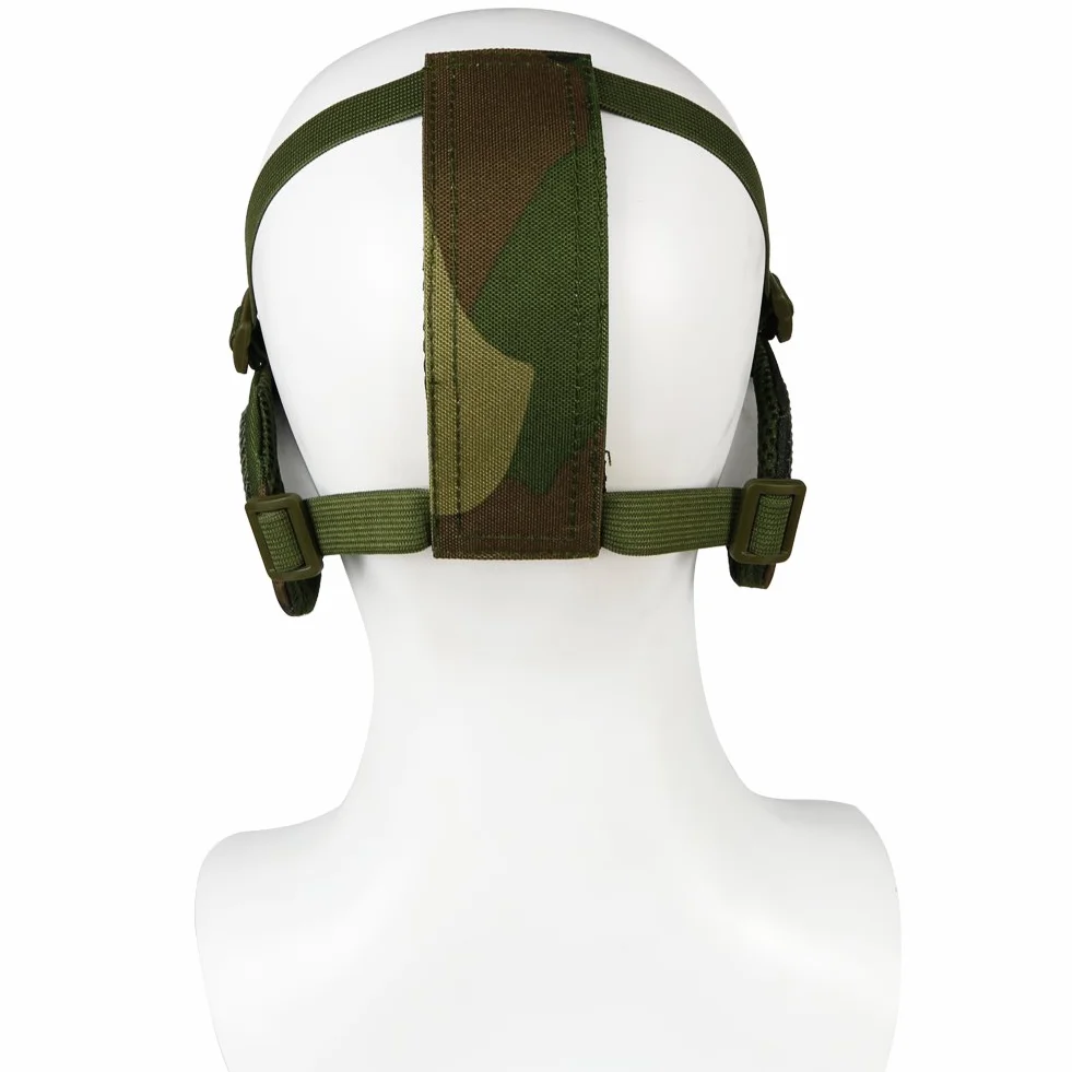 máscara táctica para Airsoft, Media Cara Inferior, Malla de Acero de Metal, protección para los oídos para Paintball al Aire Libre