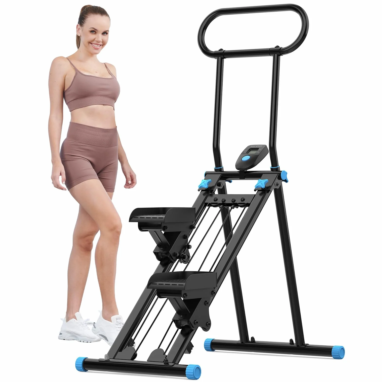 HXD-ERGO Vertical Climbing Machine, Stepper Pedal Portátil Plegable, Cross Trainer con Pantalla LCD para Herramientas, Entrenamiento en Casa, Gimnasio, Manillar Ajustable