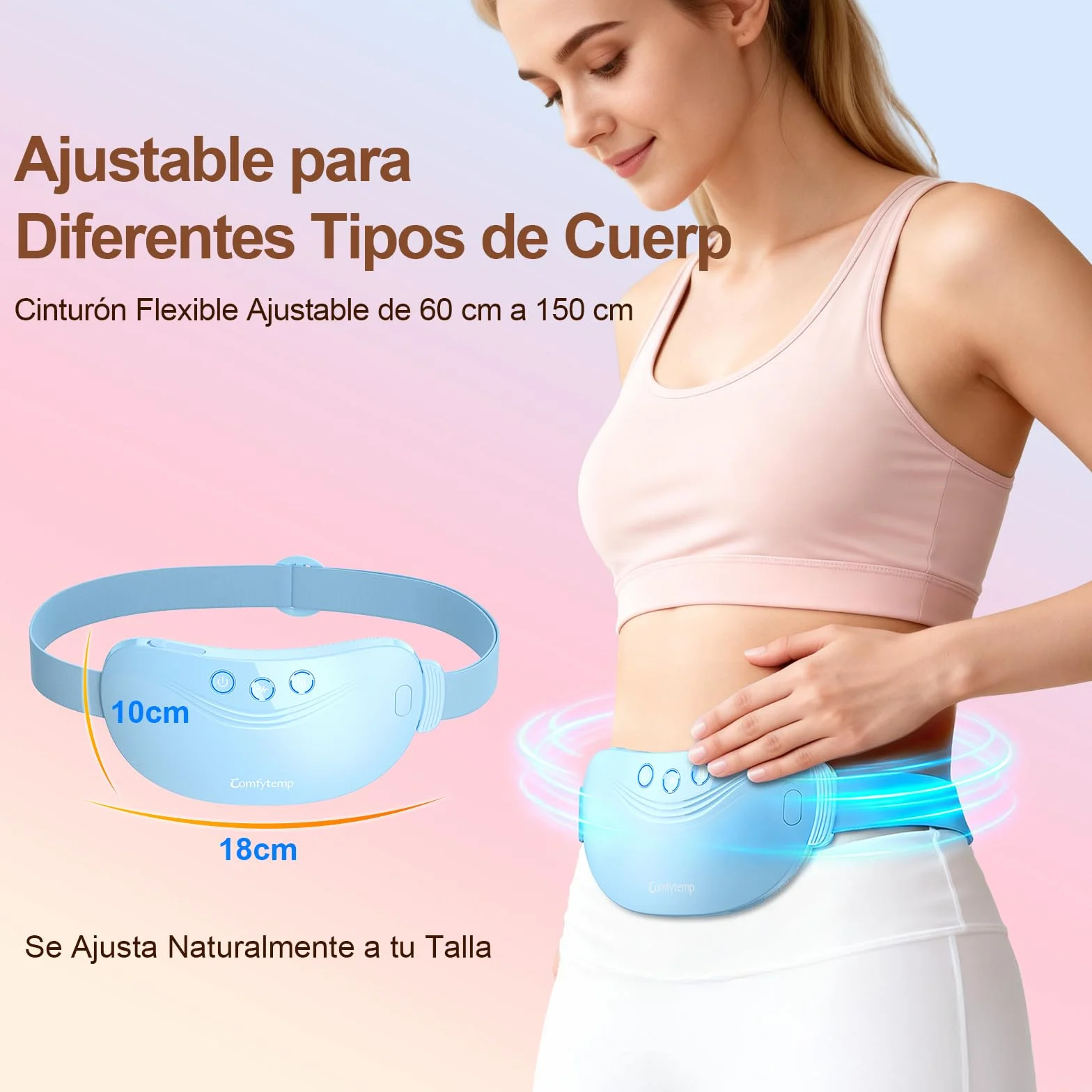 Comfytemp Almohadilla Térmica Menstrual de Grafeno, Cinturón Masajeador Portátil con 3 Modos de Vibración y 2 Niveles de Intensidad, Capacidad de 2500mAh, Regalo Ideal para Madre y Seres Queridos