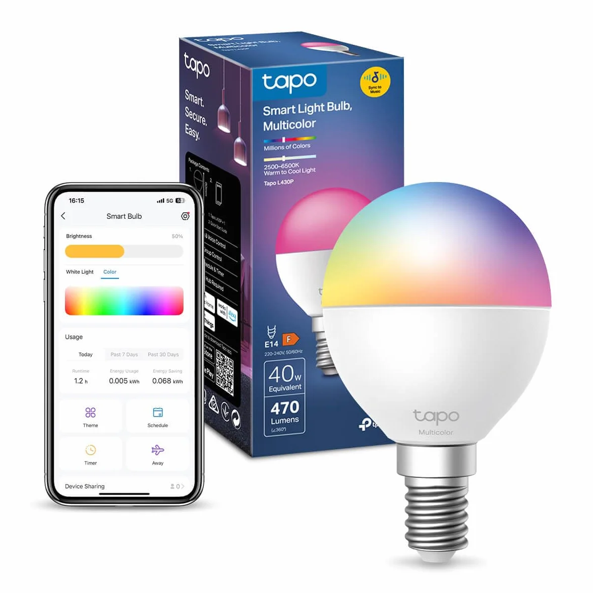 Tapo L430P Bombilla WiFi Smart P45 E14 470 lúmenes regulable compatible con Alexa Google Assistant