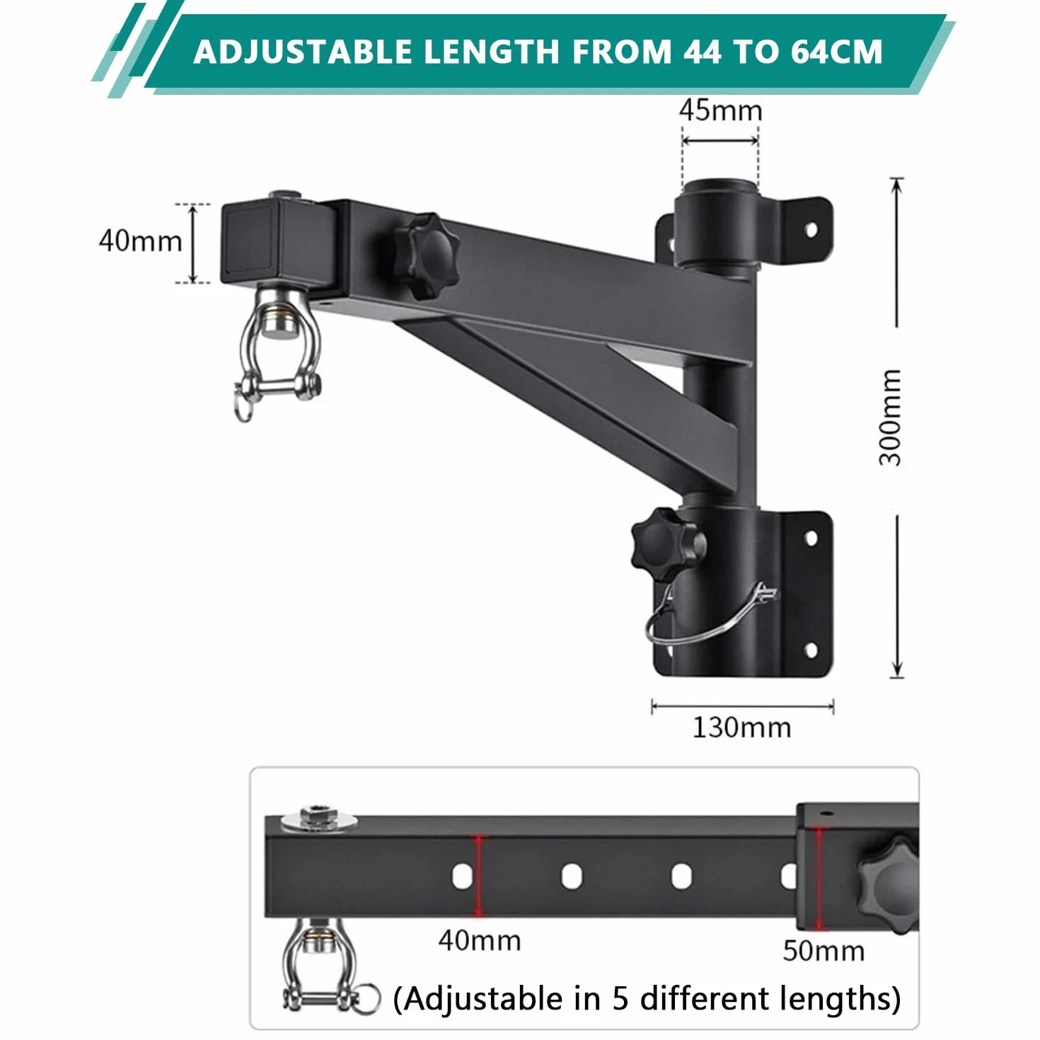Soporte para Saco de Boxeo - Soporte de Pared Ajustable 44-64cm con Rotación 360° Silenciosa, Heavy Duty 100kg, Construcción en Acero Resistente para Gimnasio Casa/MMA, Soporte para Saco de Boxeo