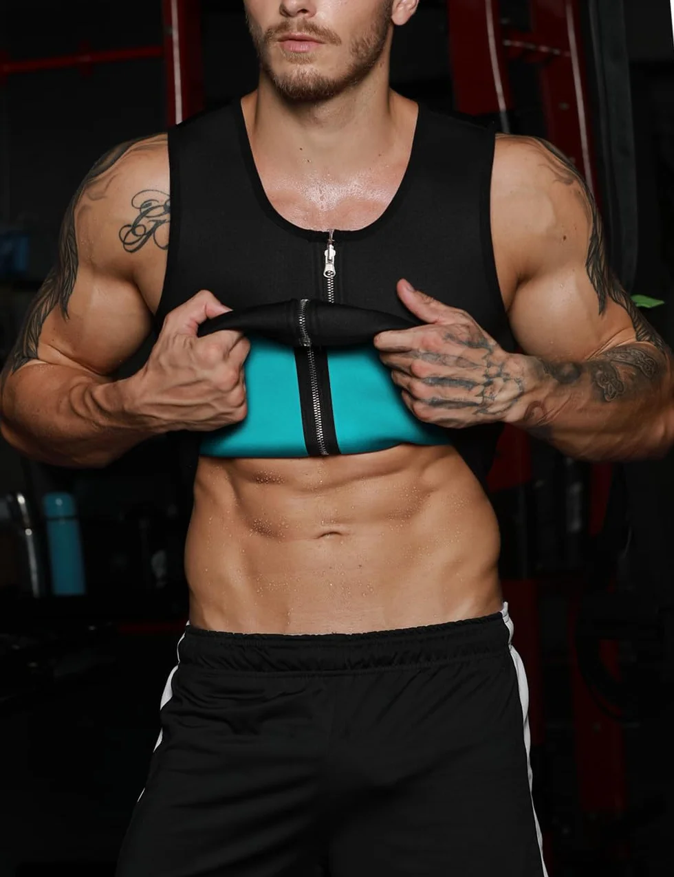 Chaleco Sauna Deportivo Hombre Camiseta Fitness Faja Compresión para Sudoración, Reductora de Neopreno con Cremallera
