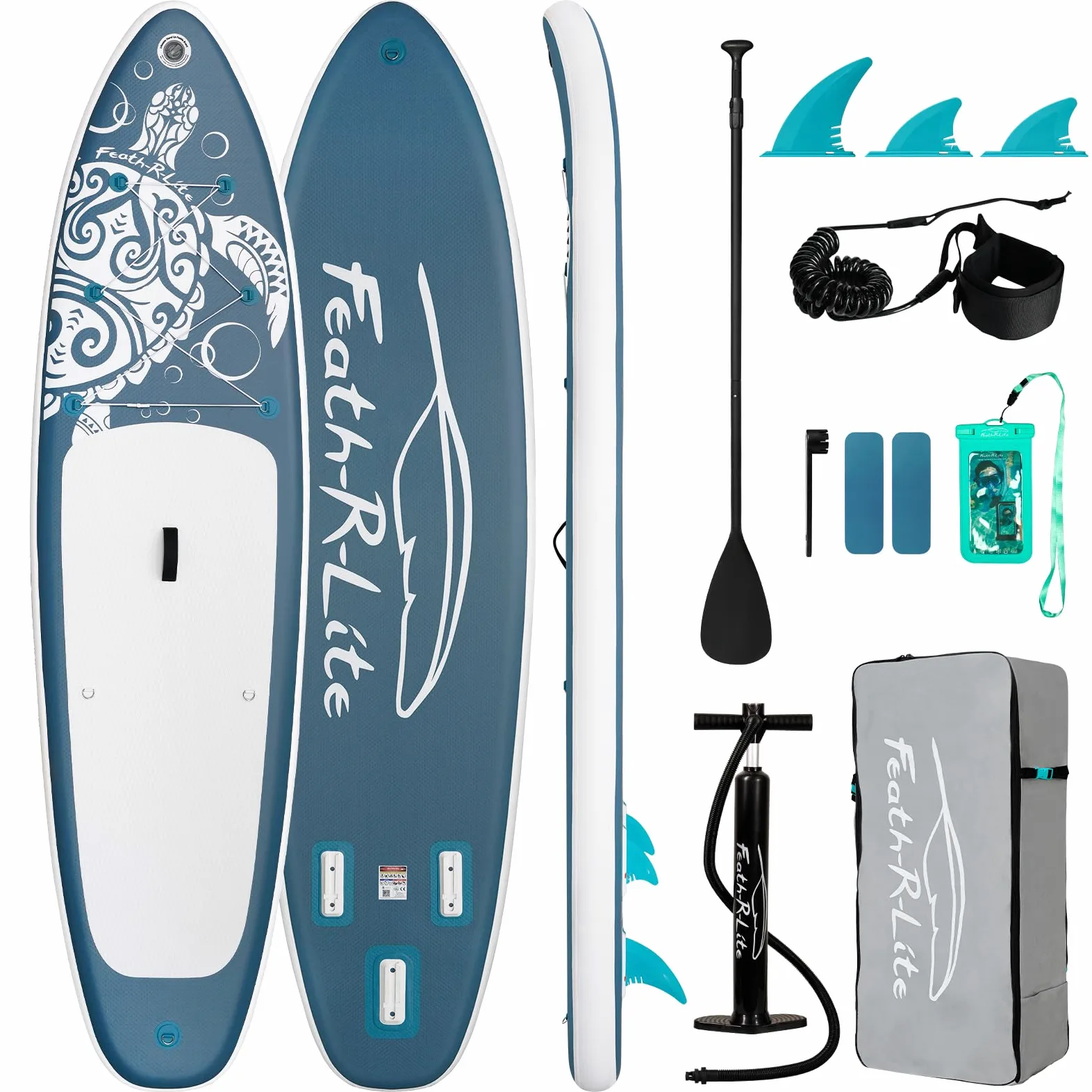 FEATH-R-LITE Inflatable Stand Up Paddle Board Ultra-Light Paddleboards - Sup Accessories Adjustable Paddle, Pump, Backpack, Leash, Fins for All Skill Levels