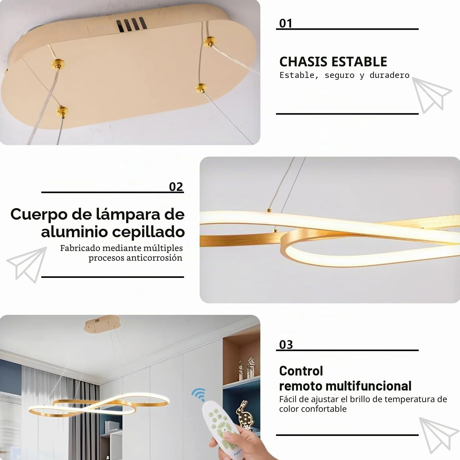 Lámpara de Araña LED Dorada 100 cm Altura Ajustable para Isla de Cocina