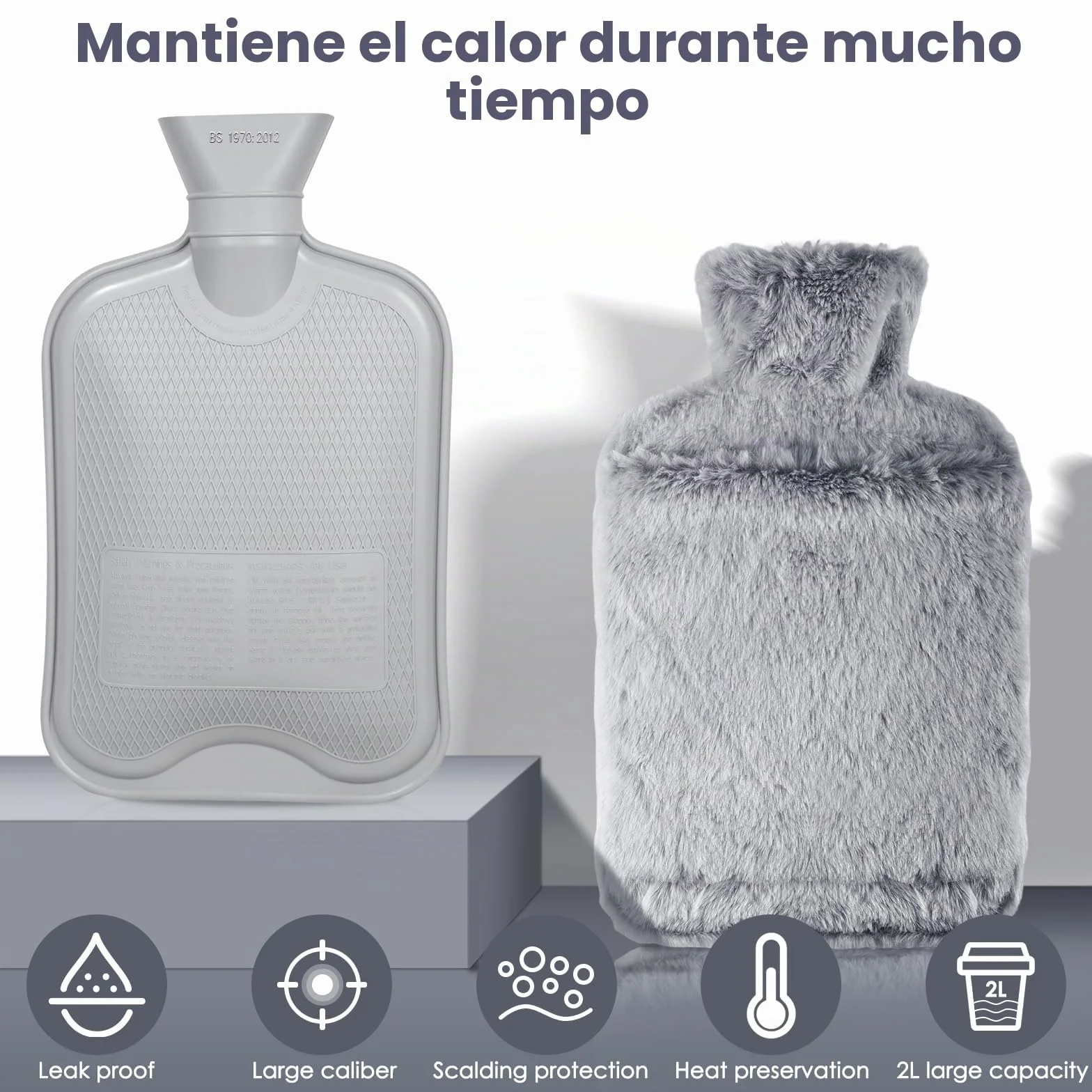 BOLEi Bolsa De Agua Caliente Con Funda 2L Gris