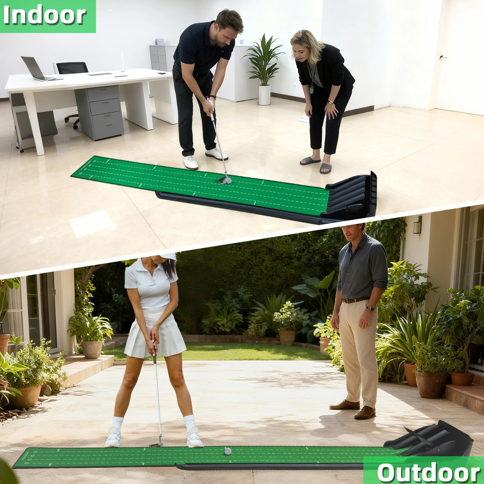 CRESTGOLF Alfombra Putting Golf,Retorno automática Alfombra Golf/Alfombras de práctica para Exterior