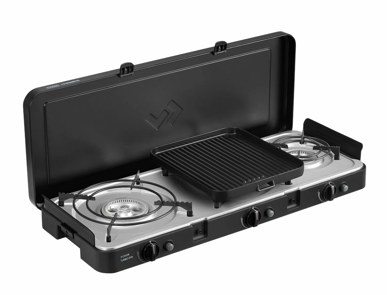 CADAC - 3 Cook Turbo FFD Deluxe - 50mBar - Barbacoas portátiles - Superficie de cocción de acero inoxidable - Incluye funda protectora - Camping - Barbacoa imprescindible