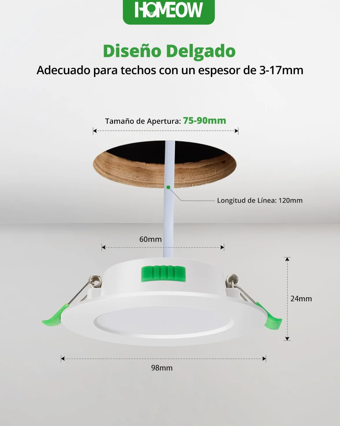 HOMEOW Downlight LED Techo Empotrable Regulable 7W 220V 3CCT IP44 Focos LED Interior Baño