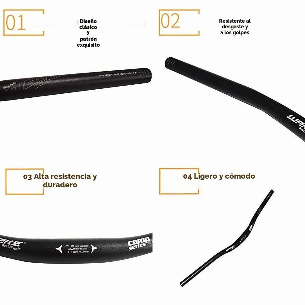 WAKE Manillares para bicicletas, Mountain Bike Manillar Ancho MTB Barras Elevadoras Mangos de Bicicleta de aleación de Aluminio extralargos Extra Largos para bajadas Off-Road 31.8 * 780MM Negro
