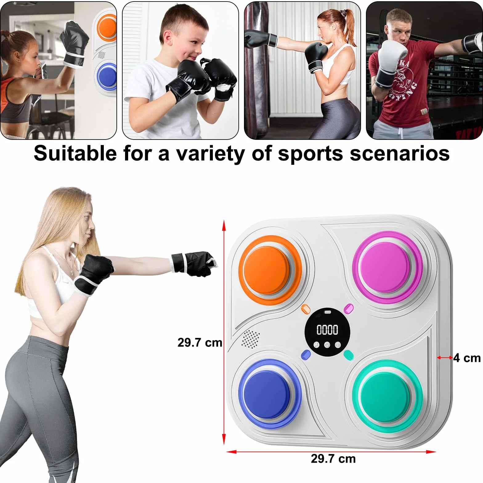 Máquina de Boxeo Musical, Máquina de Boxeo con Guantes y Luces LED, Máquina de Boxeo Musical Inteligente de 4 Modos, Máquina de Boxeo Montada en la Pared para Niños, Adultos