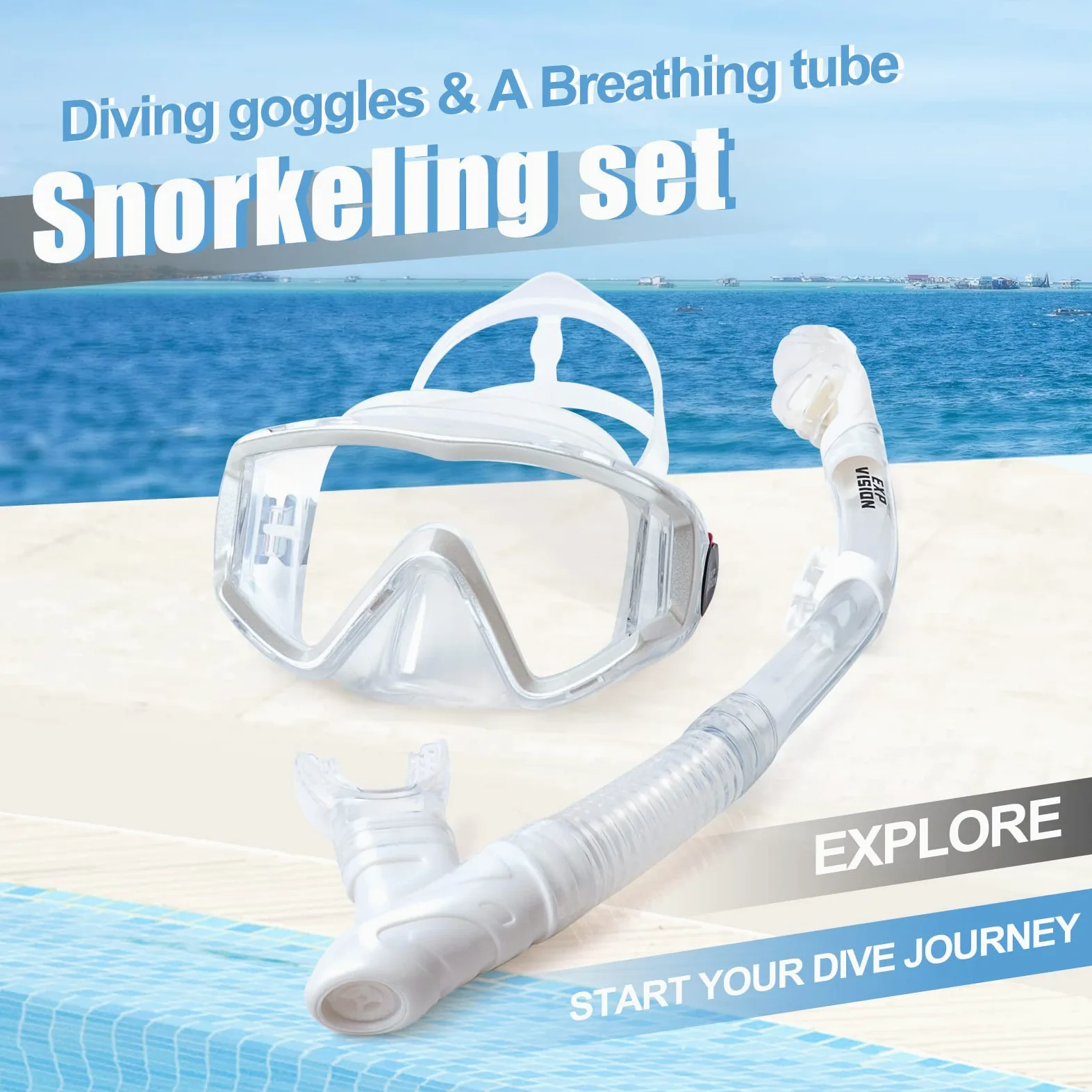 Pano - Juego de esnórquel de 3 ventanas para adultos, gafas de esnórquel profesionales, máscara de buceo antivaho, gafas de natación antifugas y esnórquel de parte superior seca para buceo, esnórquel