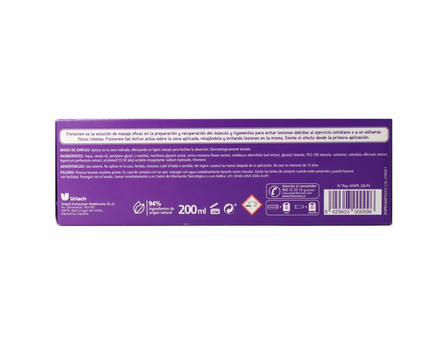 FISIOCREM Gel Active 200 ml Prepara y Recupera Músculos y Ligamentos Efecto Frio