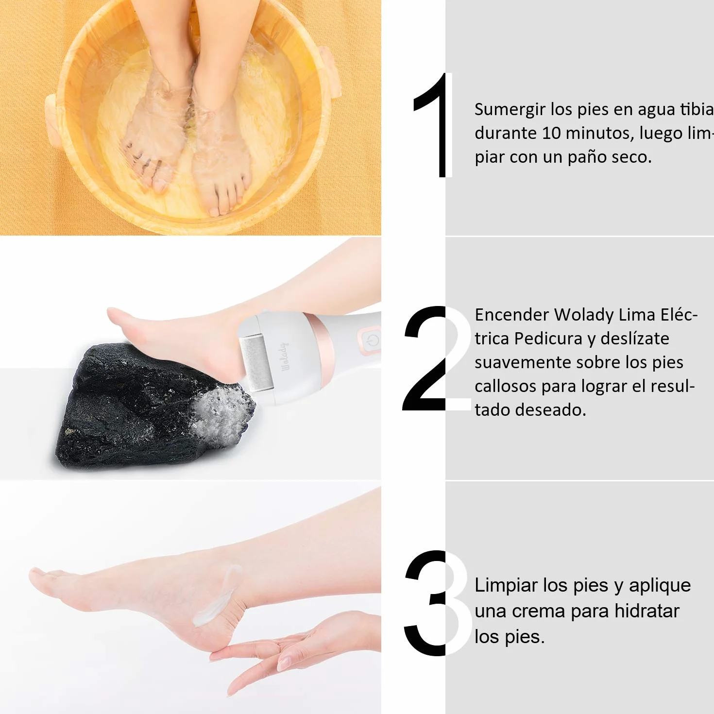 Wolady Lima Electrica Pedicura Profesional Recargable IPX7 Impermeable 1200MAH 2 Velocidades