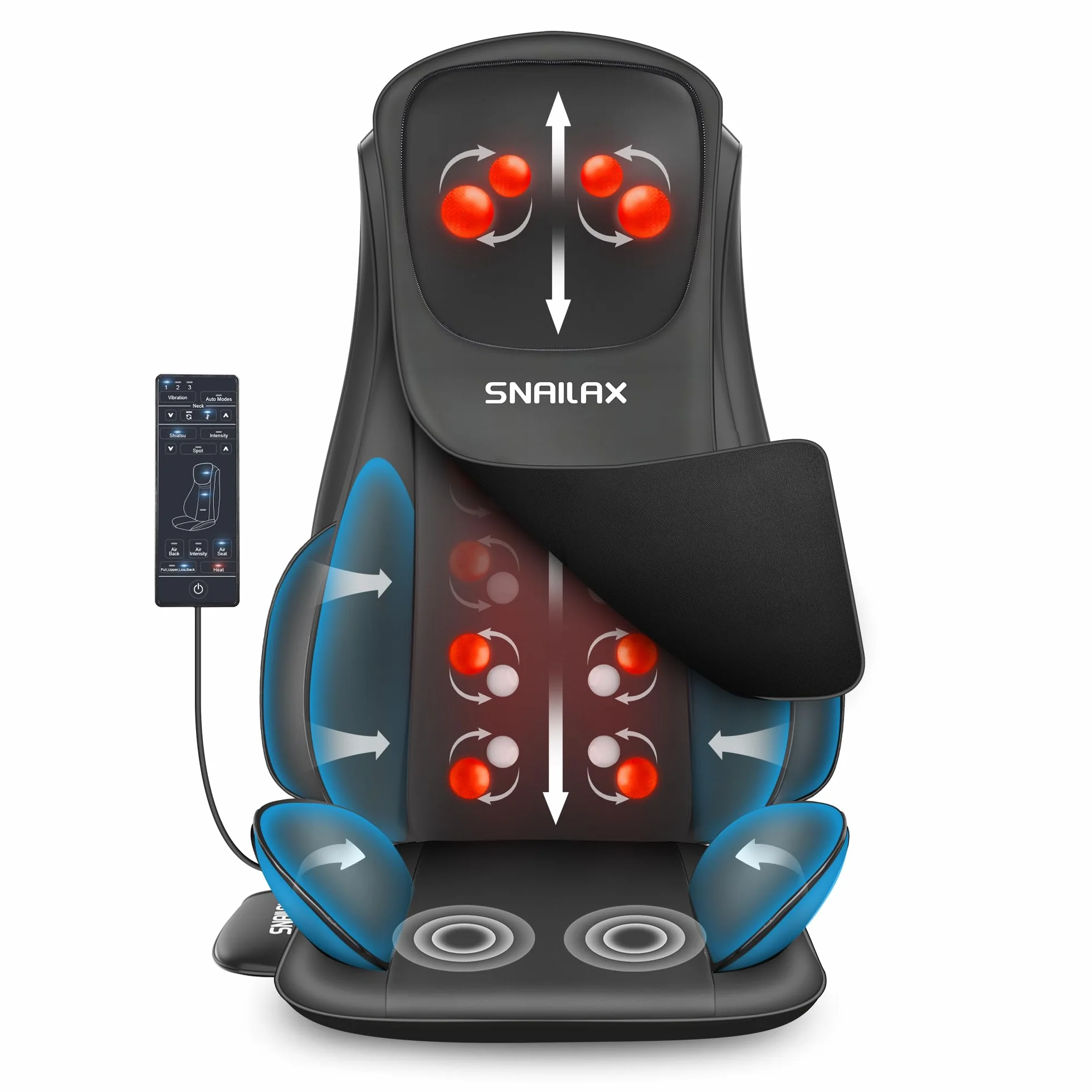 Snailax Cojín de masaje Shiatsu para espalda, cuello y hombros con compresión y vibración