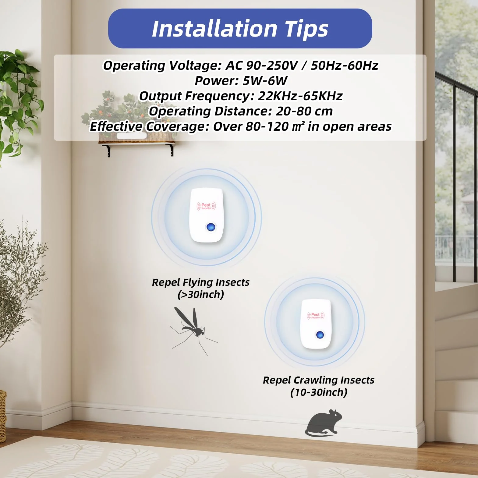 Repelente Ultrasónico de Plagas 4 Pack, Antimosquitos Eléctrico, Auyentadores de Ratones Potente para Interiores