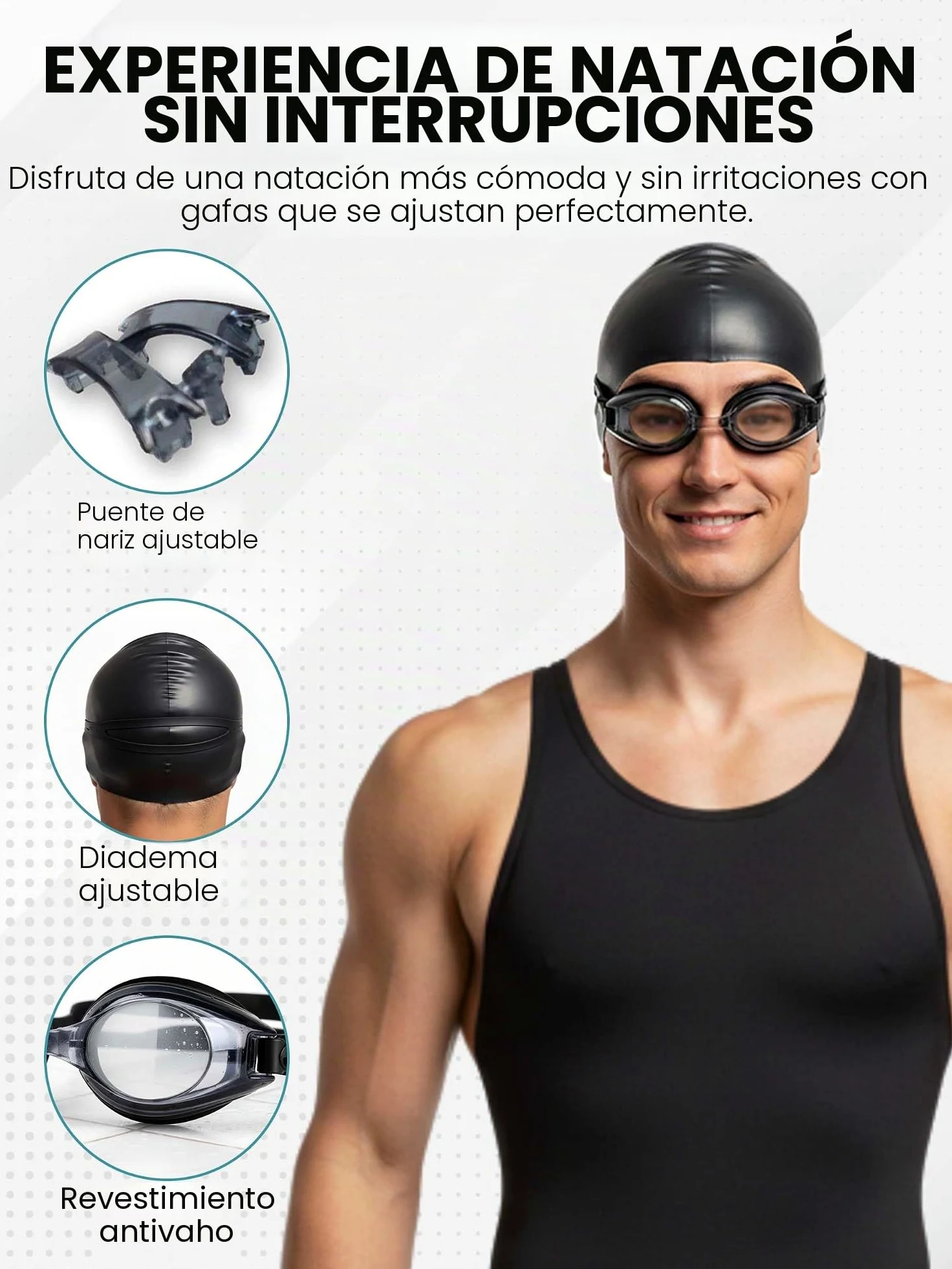 SPORTS WORLD VISION Gafas de natación ópticas | Unisex impermeables Gafas de buceo para adultos dioptrías positivas y negativas | Protección UV antivaho, visión nítida y gran angular | Ajuste cómodo
