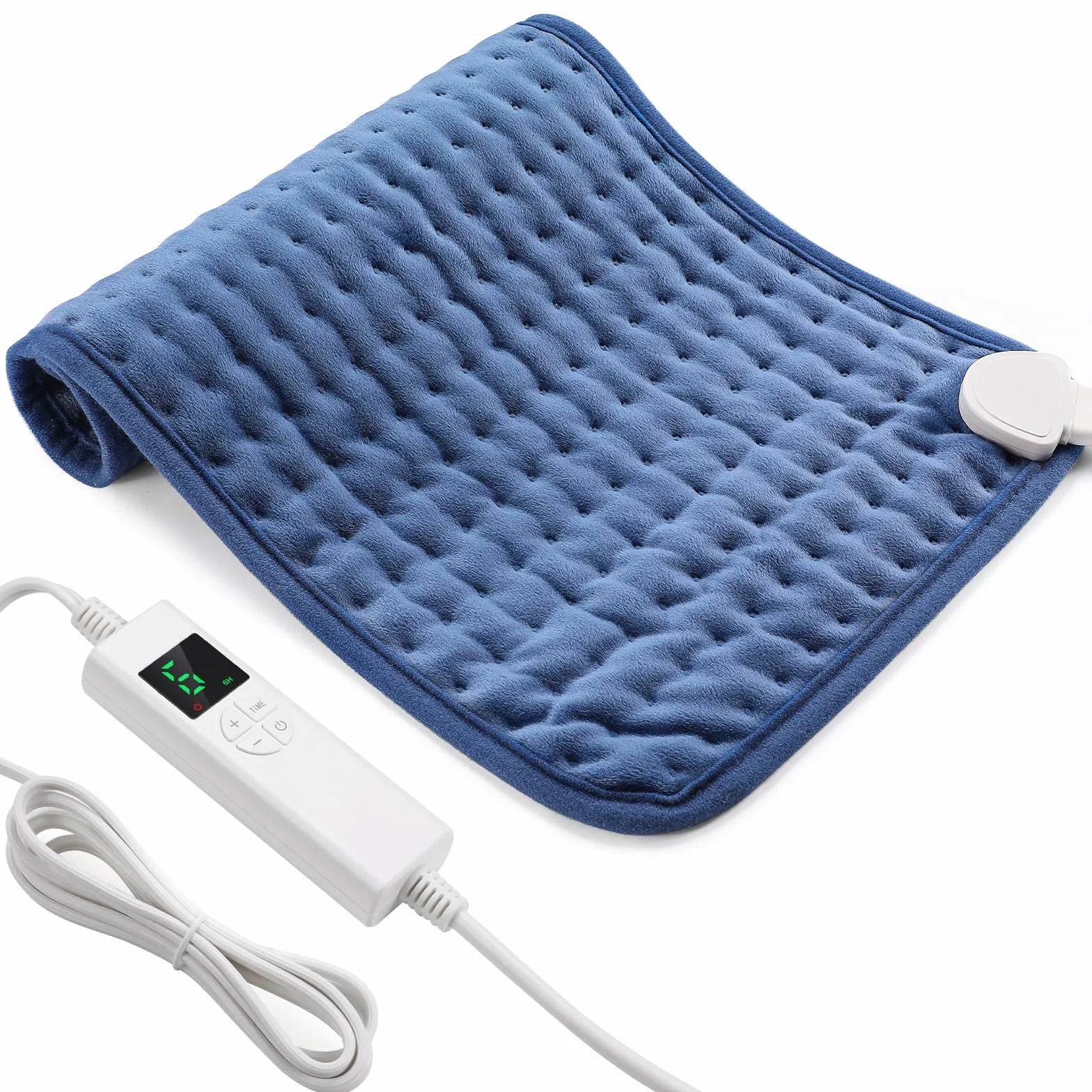 Manta Electrica Lumbar, 30x60cm Esterilla Electrica mit 4-Stunden-Timer und 6 Heizstufen, Almohadilla Electrica Lumbar con Mando a Distancia Digital, Apagado Automático, Lavable a Máquina Azul