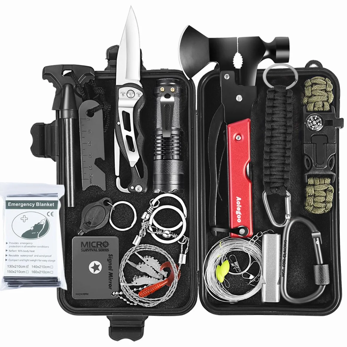 Kit de Supervivencia, Kit Supervivencia Auxilios Profesional Multifuncional 30 en 1 para Que Viajan, Hacen Senderismo y Acampa