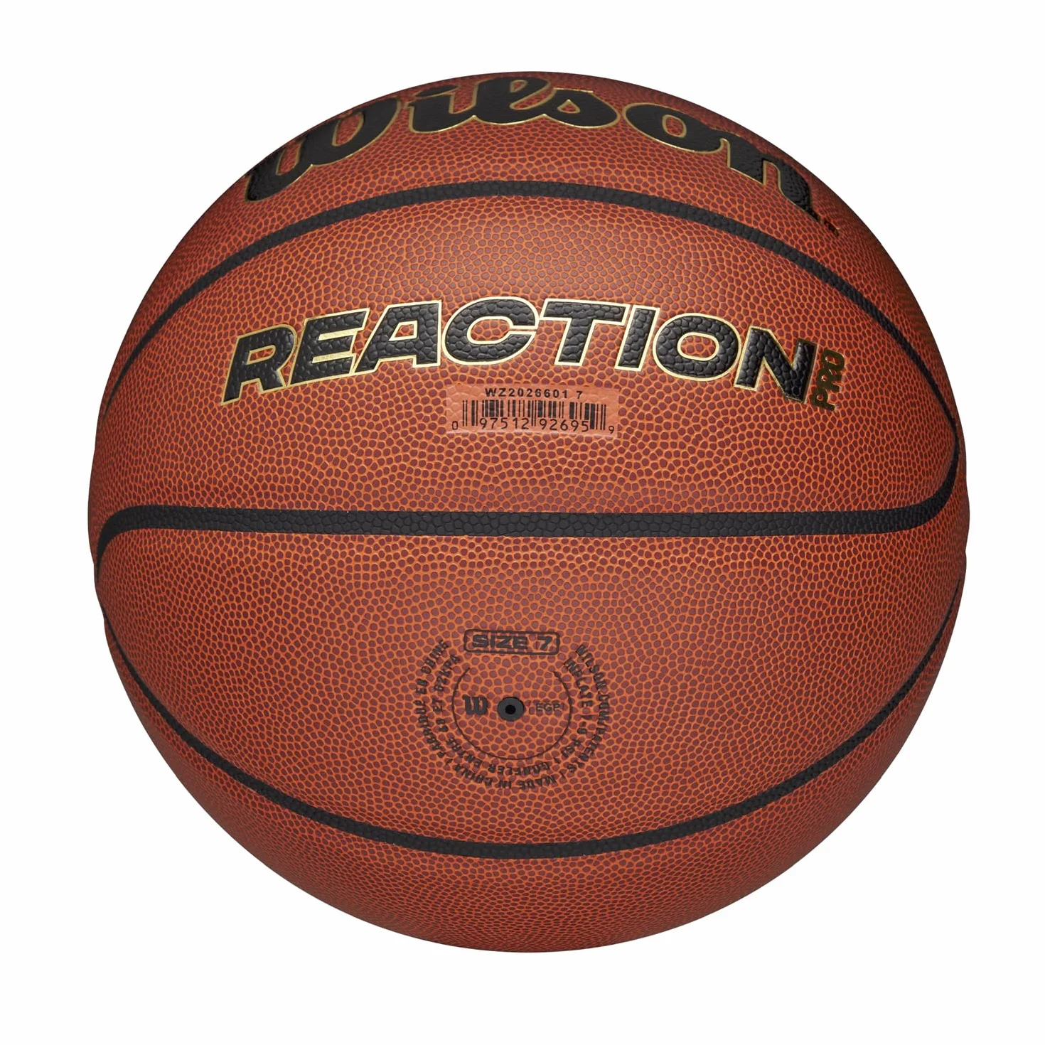 Wilson Balón de Baloncesto Reaction Pro, Marrón/Oro, Tamaño 7