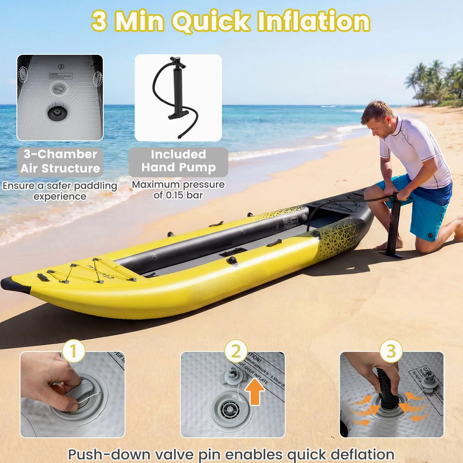 S AFSTAR Kayak inflable, canoa para 2 personas con capacidad de 230 kg, suelo de puntada caída, todos los accesorios y bolsa de transporte, kayak grande de 12 pies para pesca, camping y exploración