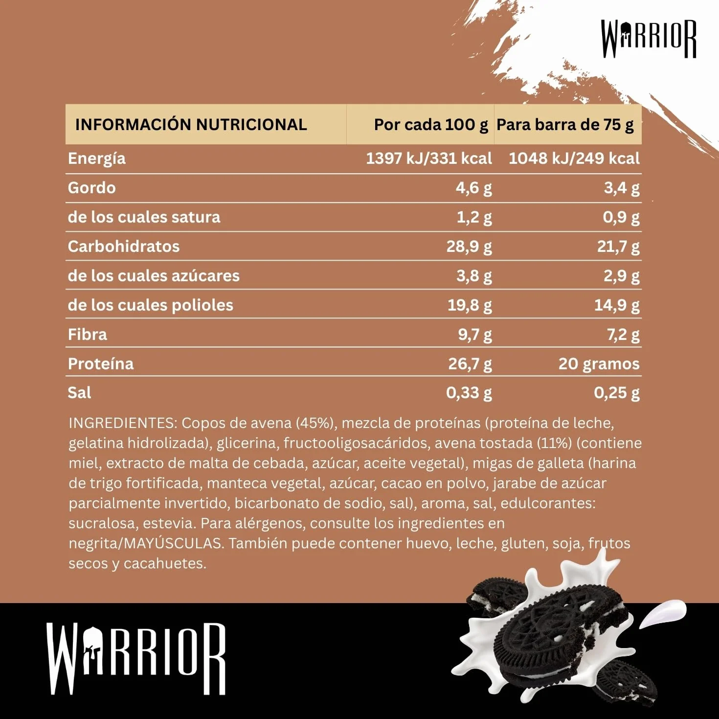 Warrior RAW Flapjack 20 g Proteína Pack 12 x 75 g Avena Fibra Bajo Azúcar Snack Saludable