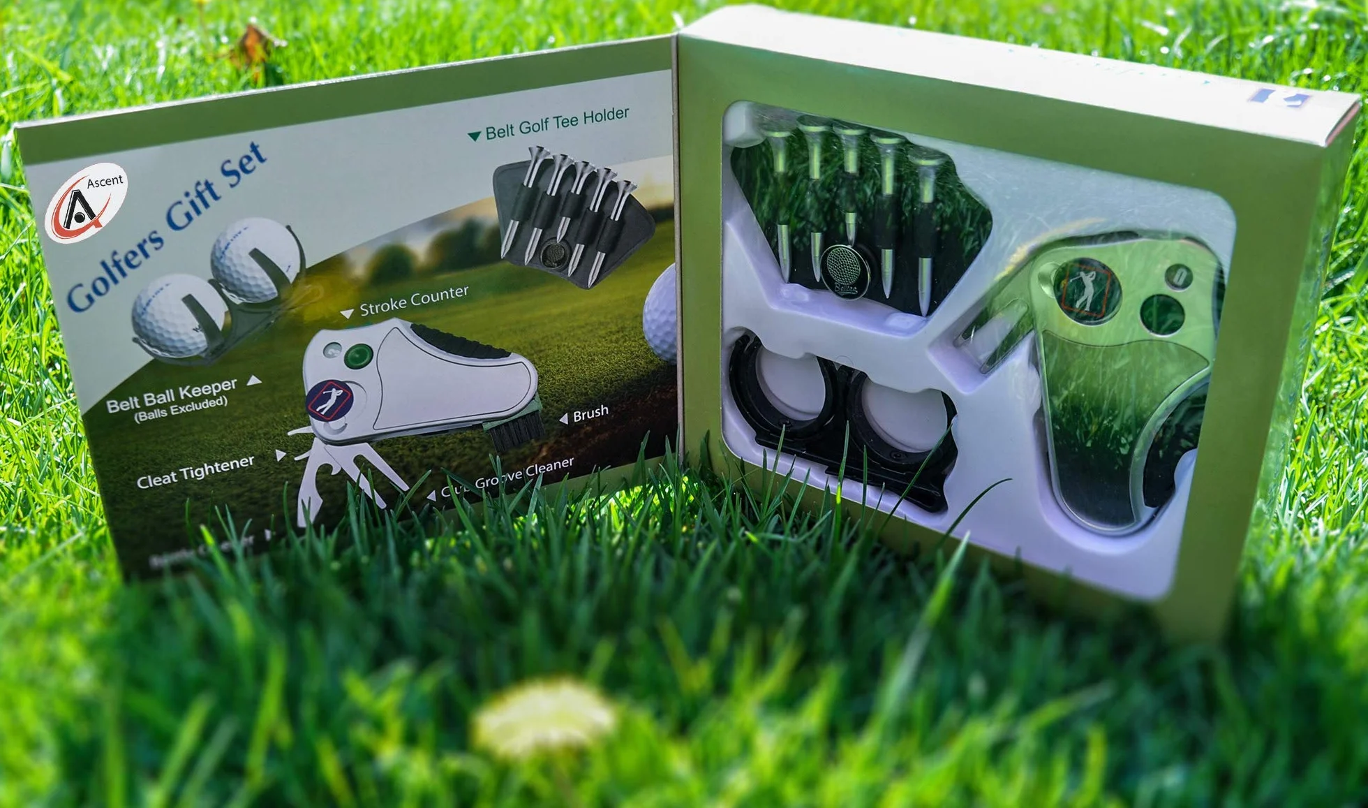 Juego de regalo de golf: herramienta contador de golpes, reparación de divot, cepillo, marcador de bola, tensor de tacos, limpiador de ranuras