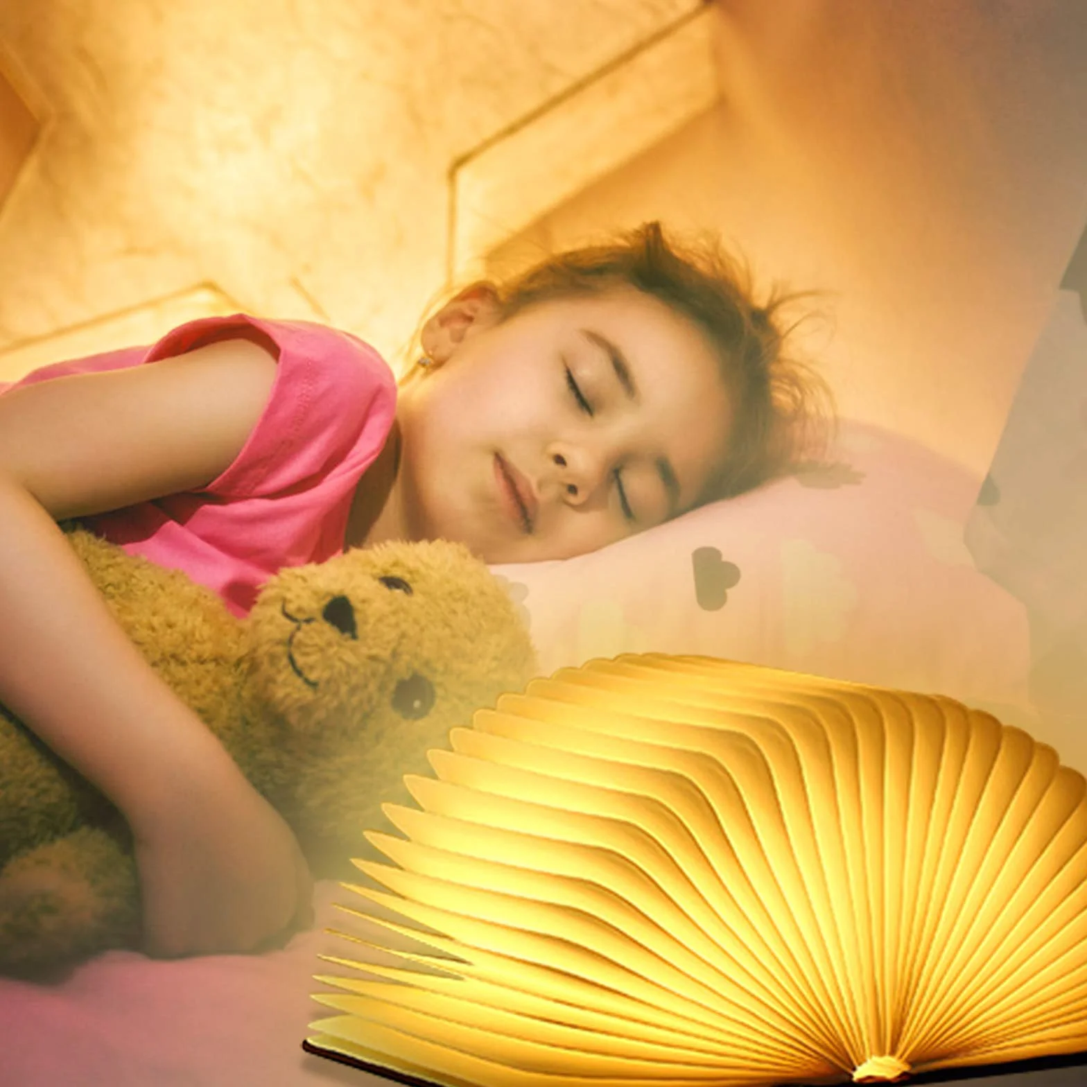 Lámpara LED Libro Plegable Madera 360° USB Recargable 2000 mAh Blanco Cálido