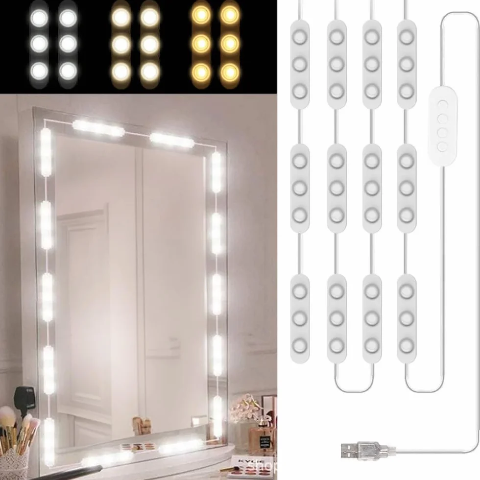 Luces LED de Espejo 5M 60 LED 3 Colores Ajustable Maquillaje Tocador Armario