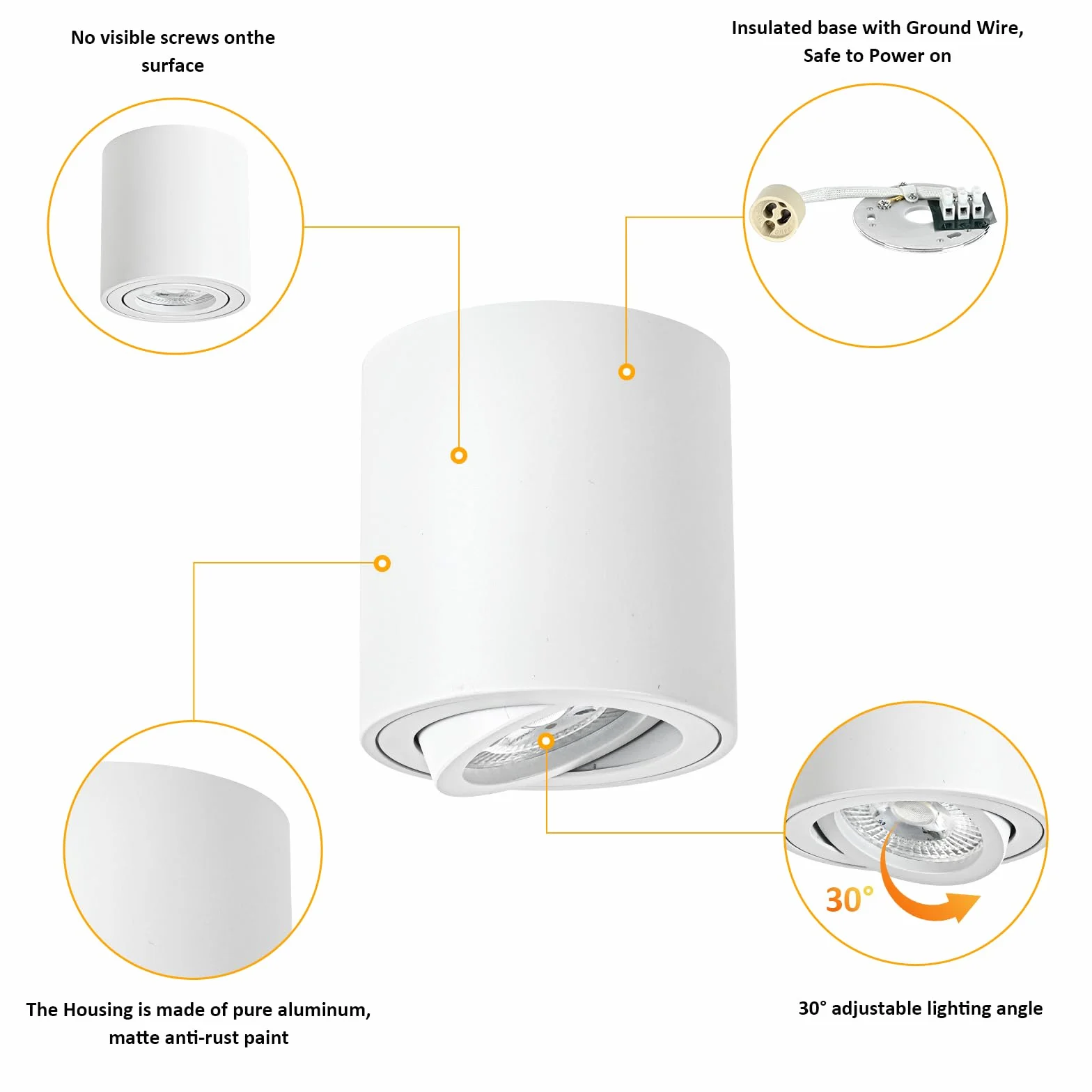 Focos LED Interior Techo Blanco Orientable 5W GU10 3000K 4000K 6000K Aluminio 230V Downlight LED Superficie Ø80x84mm