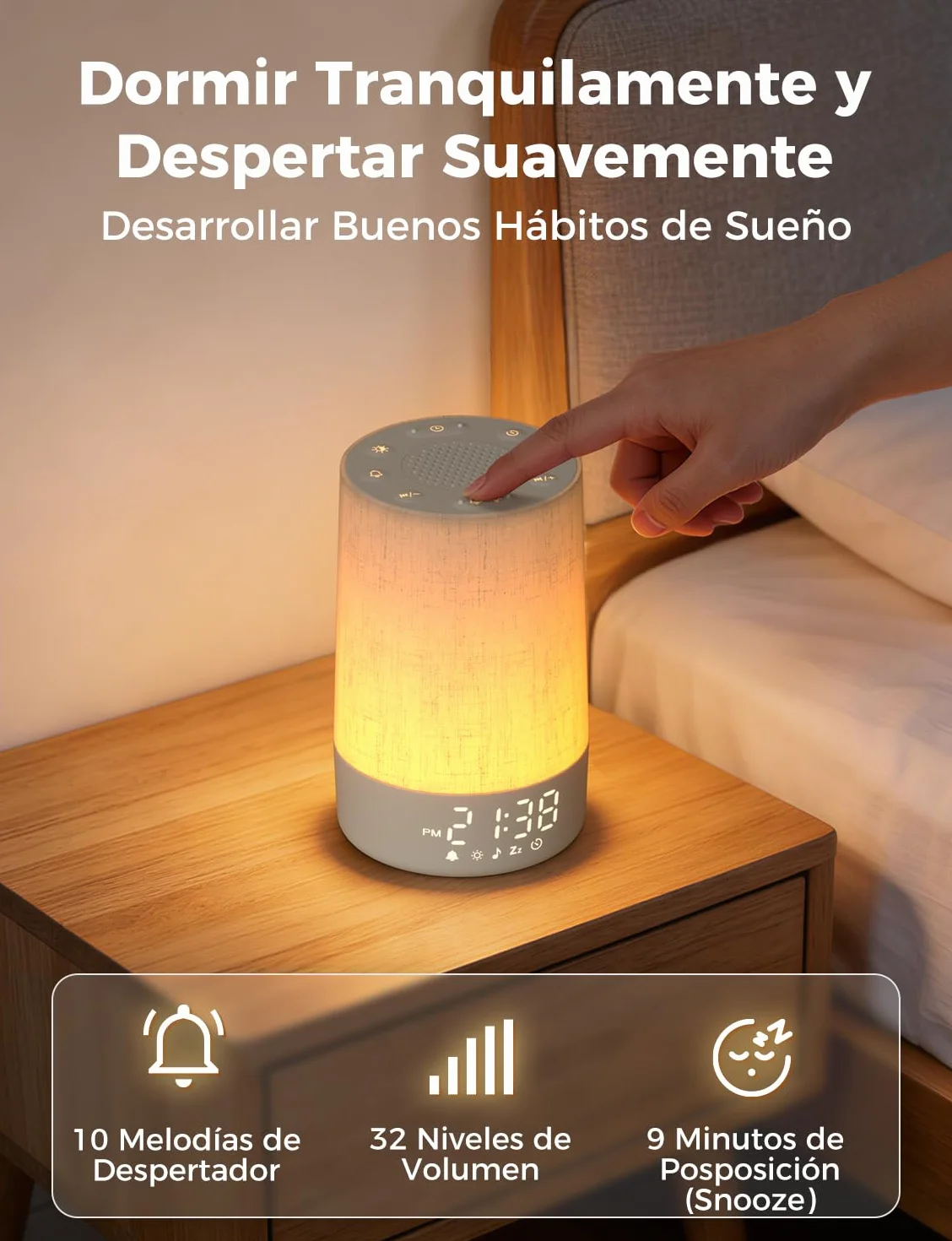 LIORQUE Despertador Amanecer Luz Natural 10 Niveles Brillo 30 Melodías Temporizador Sueño Alarma Snooze