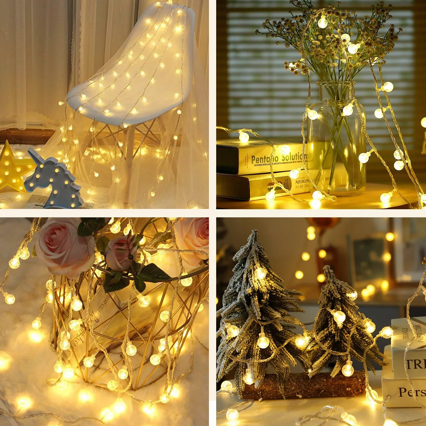 Taiyongkang Guirnalda Luces LED 15m 100 Bolas de Cristal IP44 8 Modos Exterior Navidad