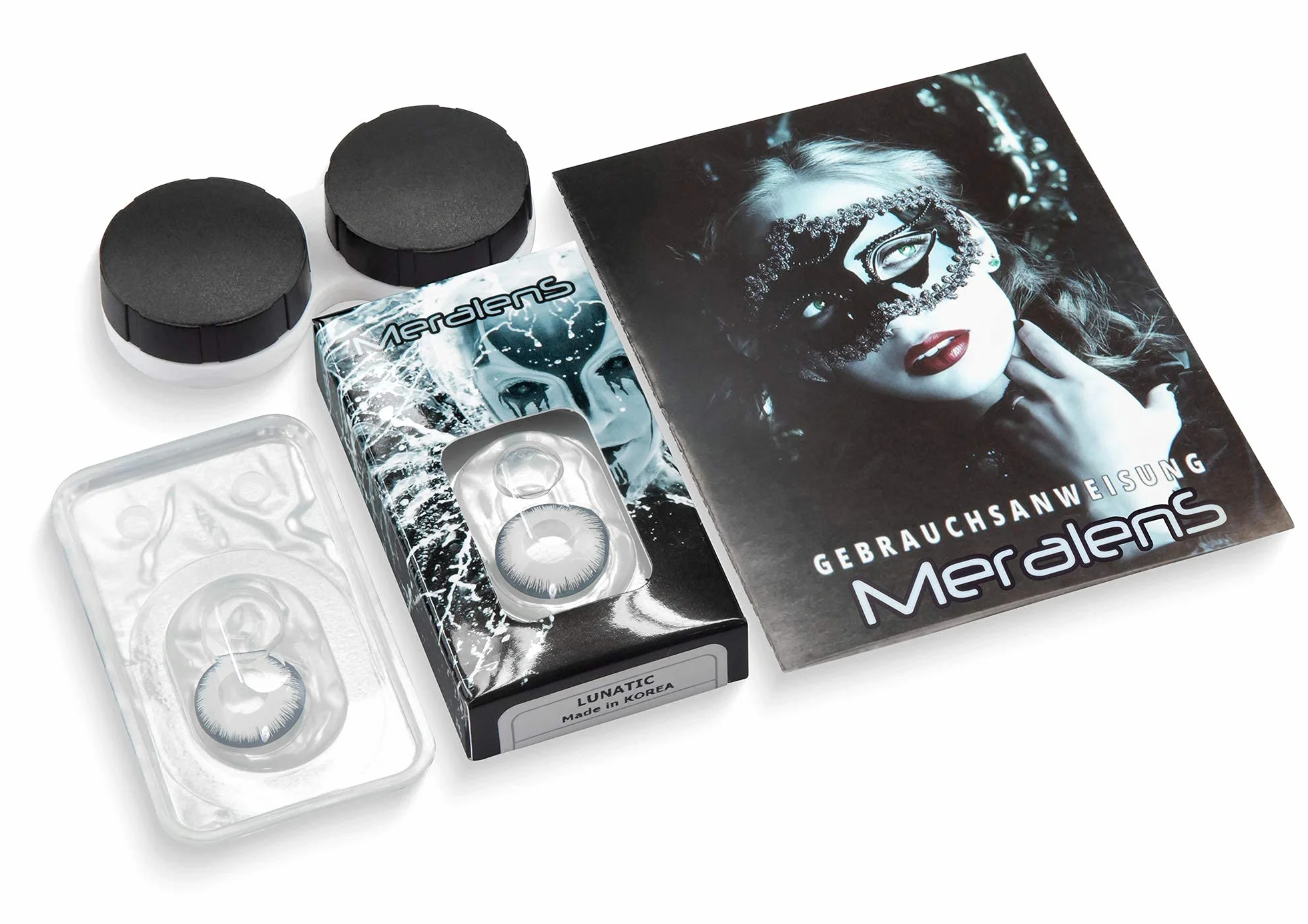 Lentillas de color blanco Lunatic 1 par para Halloween cosplay anime blandas sin graduación