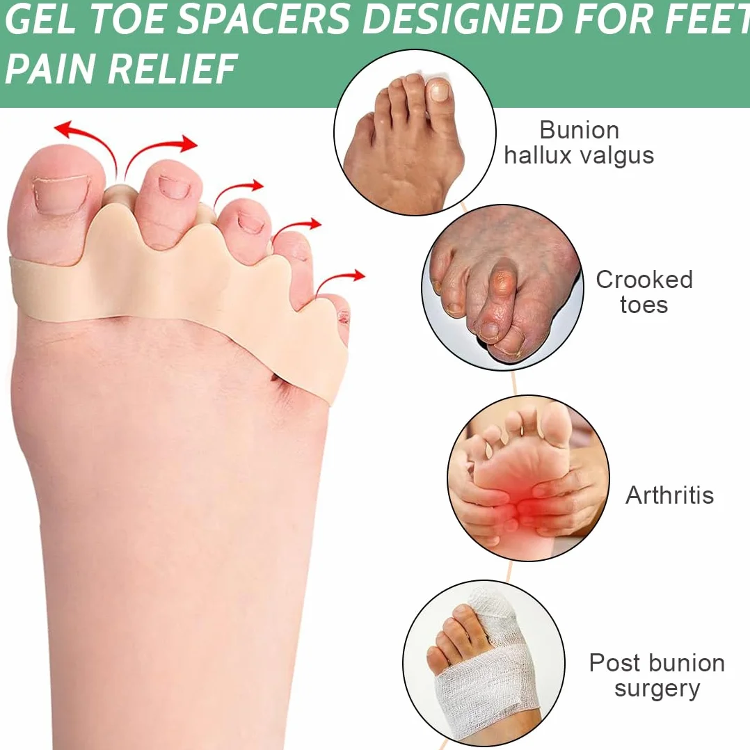 Separadores de Dedos de Los Pies 3 Pares, Separador Dedos Pie Silicona, Toe Spacer para Juanete, Ajuste Atletas Hombre Mujer