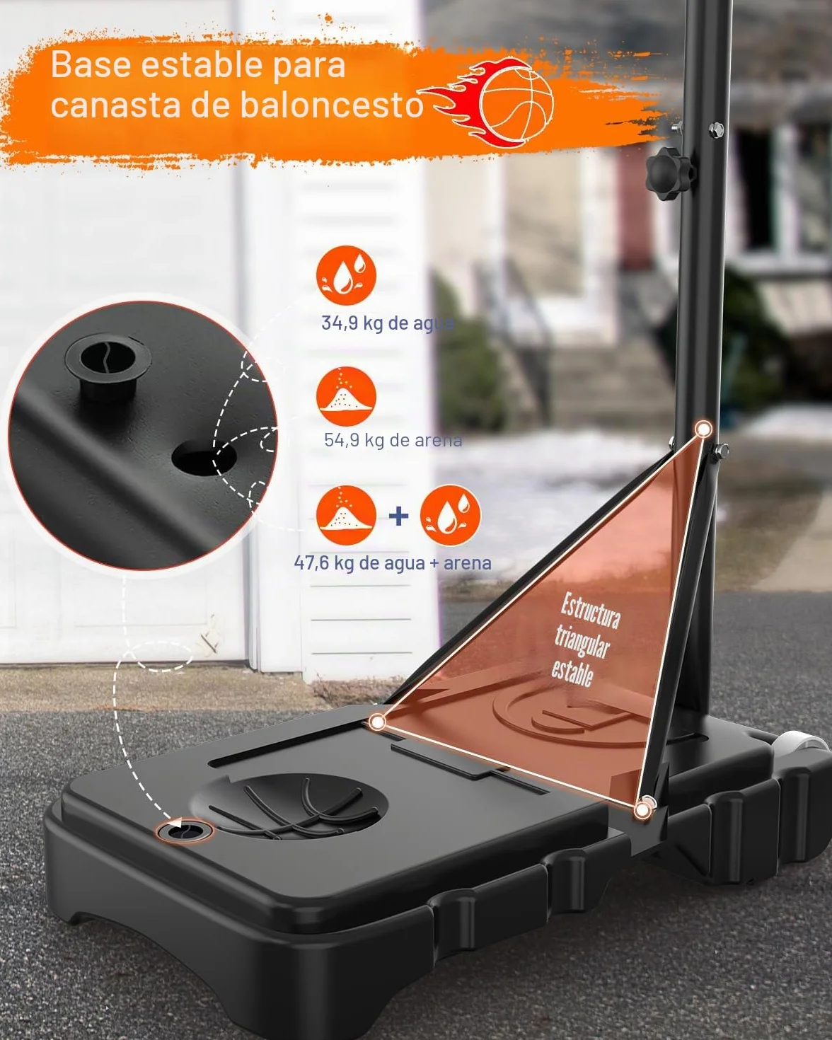 Canasta de Baloncesto Portátil Regulable 150-210cm Tablero Antivándalos 84cm Carro Ruedas