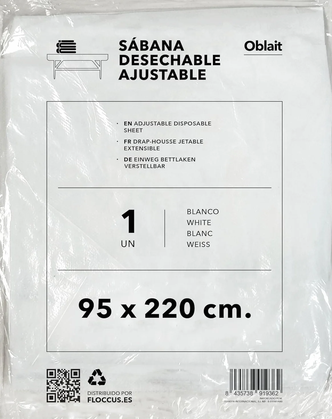 Sábana Desechable SMS Ajustable 95x220 cm Pack 10 Unidades