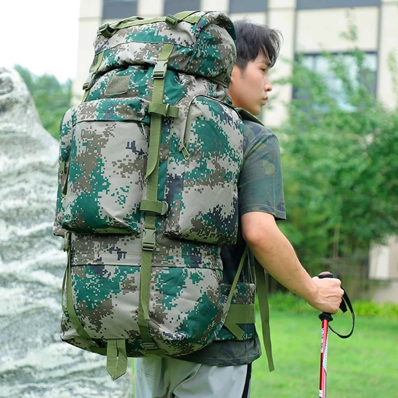 Mochila de senderismo, 110L Gran Capacidad Senderismo Montañismo Viajes De Exploración Equipaje Impermeable Viaje Camping Senderismo Montañismo Mochila(B)