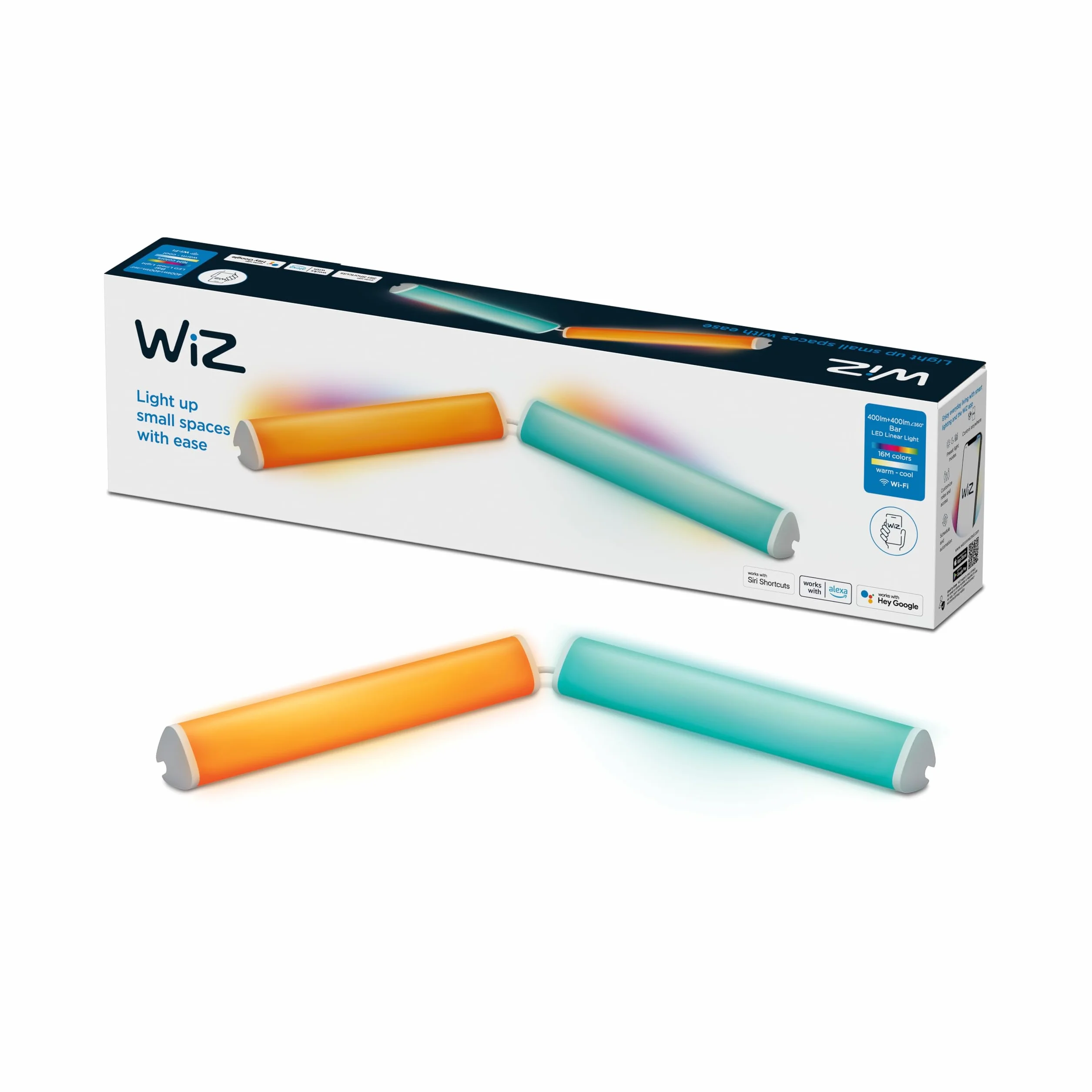 WiZ Set de 2 Barras de luz LED blanca y color Wi-Fi Plug & Play SpaceSense compatible con Alexa y Google Home