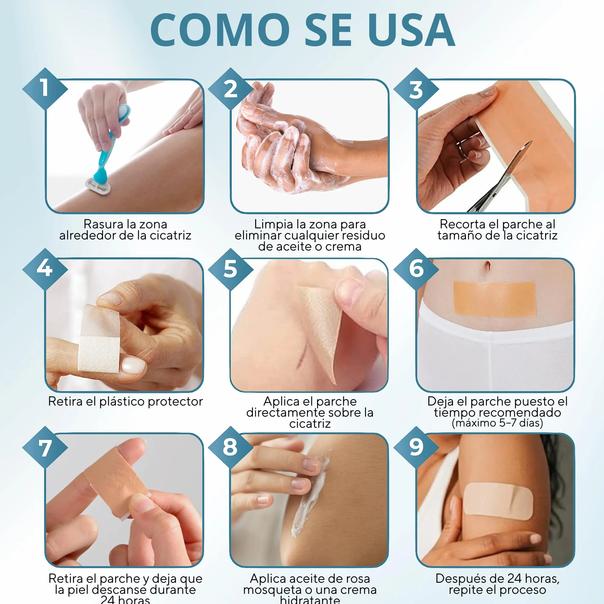 Parches Reductores de Cicatrices con Ácido Hialurónico 20x10 cm - Tratamiento para Cicatrices y Queloides