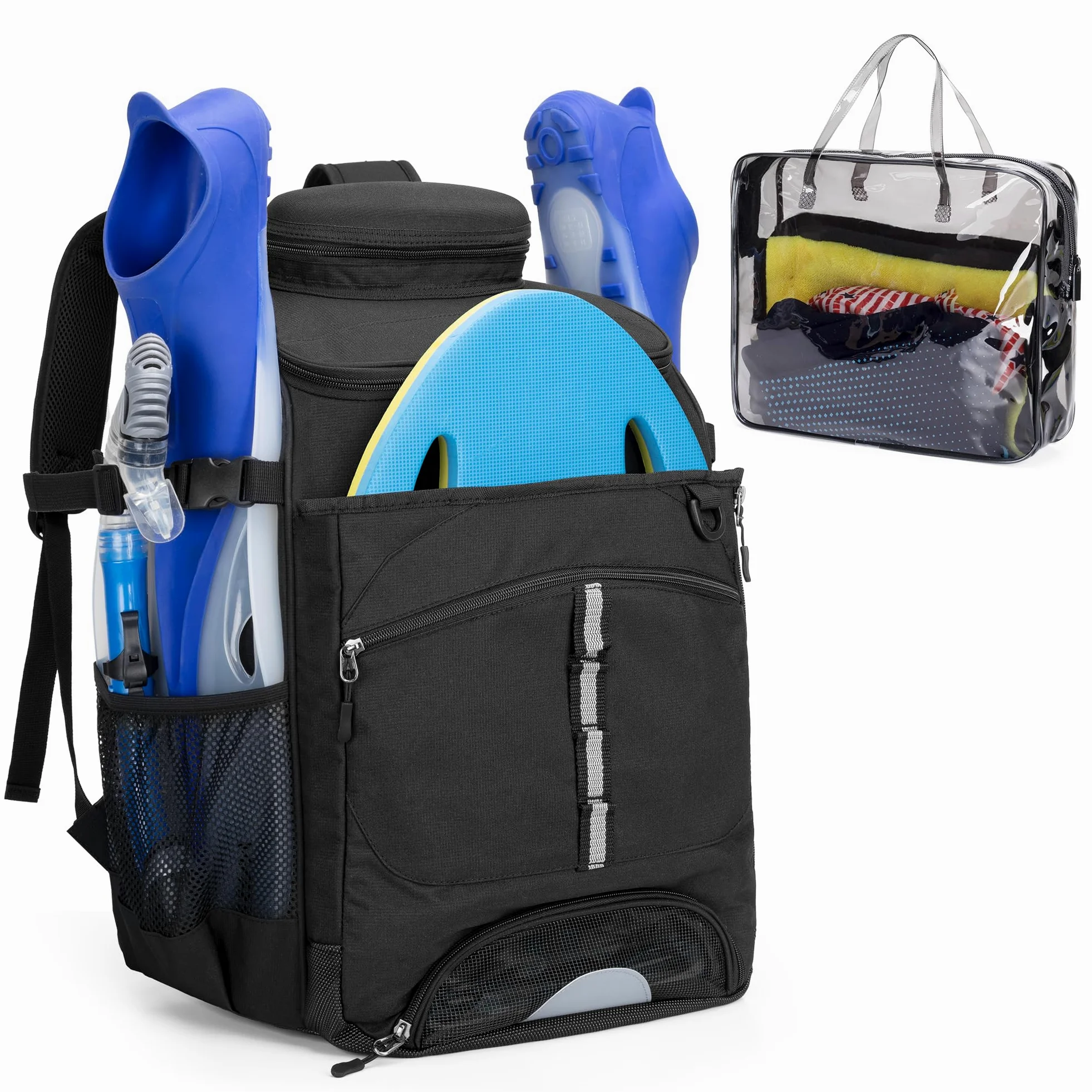 GOBUROS Mochila de natación, Bolsa de natación con Bolsa Transparente de PVC Adicional y Espacio Separado para Zapatos para Nadar