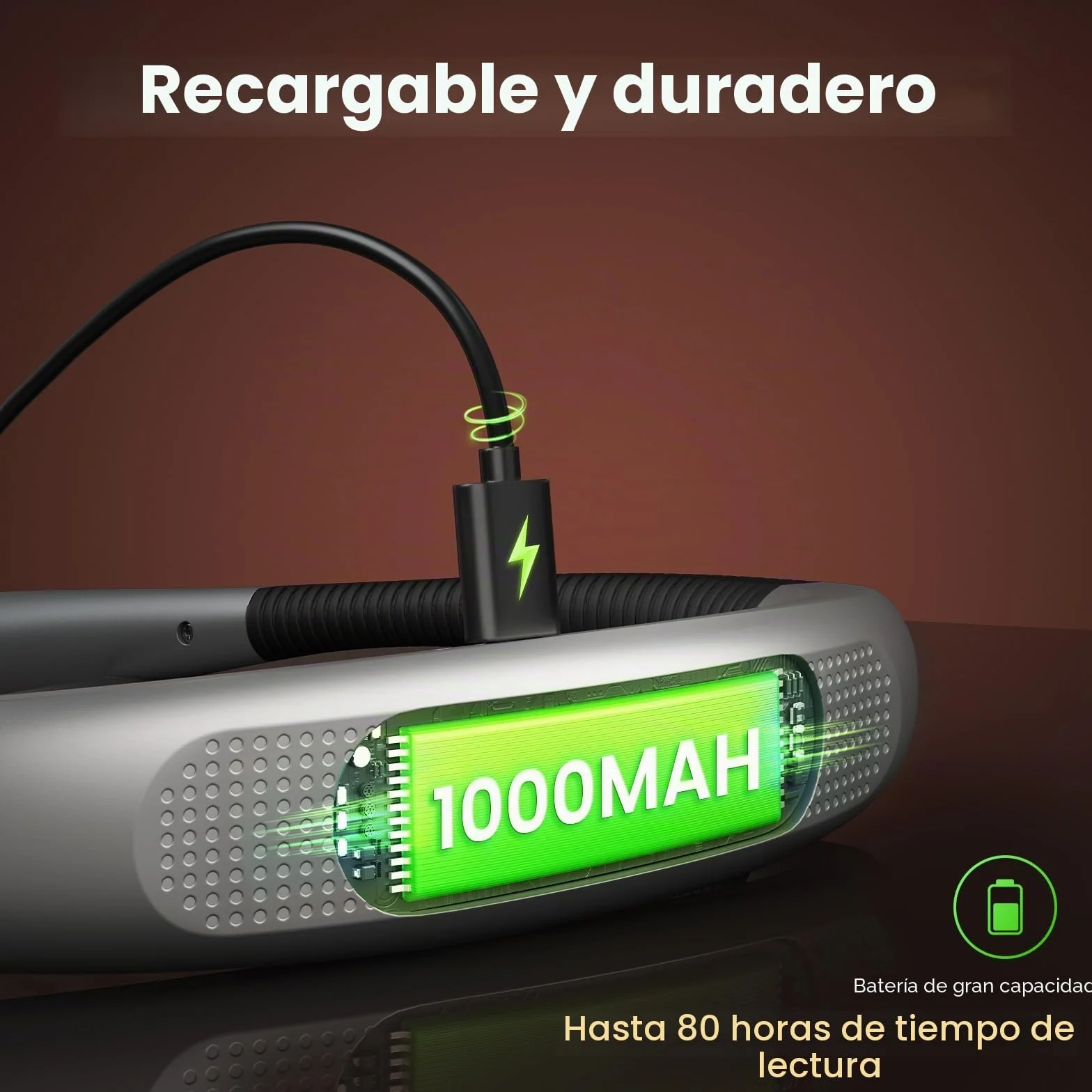 Glocusent Luz de Lectura, Lampara Recargable 3 Colores 6 Niveles Brazos Flexibles