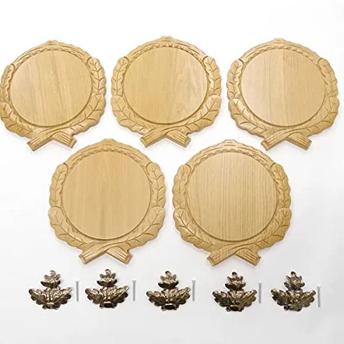 GTK Oferta 5 placas de cuña talladas de roble claro AF 19 cm con 5 hojas de roble, portada grande, cuña, tabla de especias, cartel trofeo.