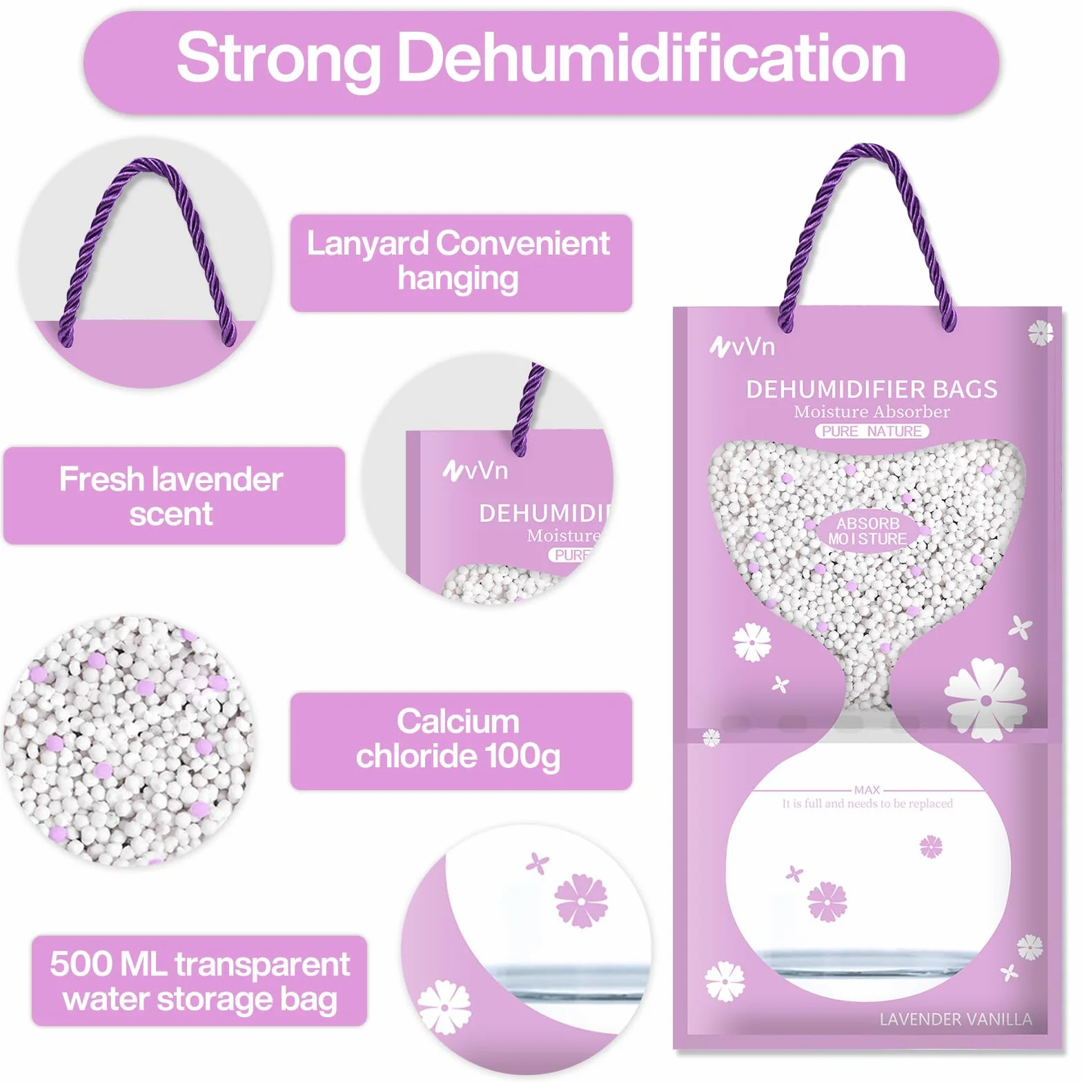 Bolsas Antihumedad Colgantes 8 Piezas 100g con Olor a Lavanda, Deshumidificador para Armario, Coches, Baños